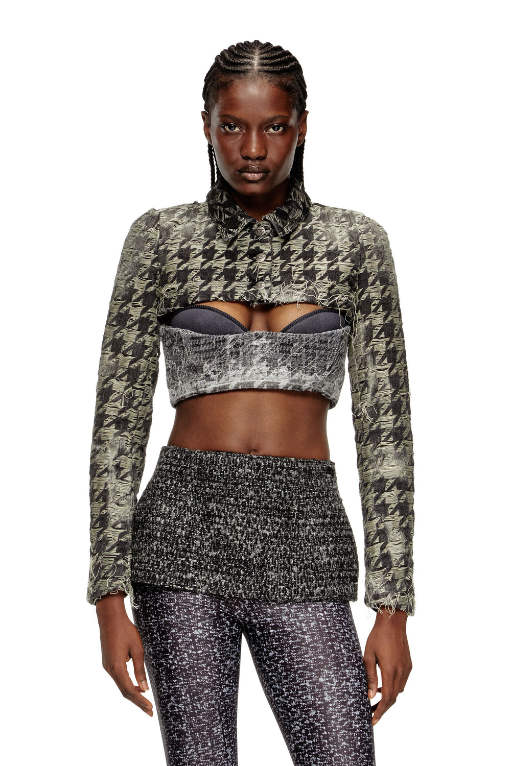 Women's Shrug in houndstooth-weave denim Multicolor