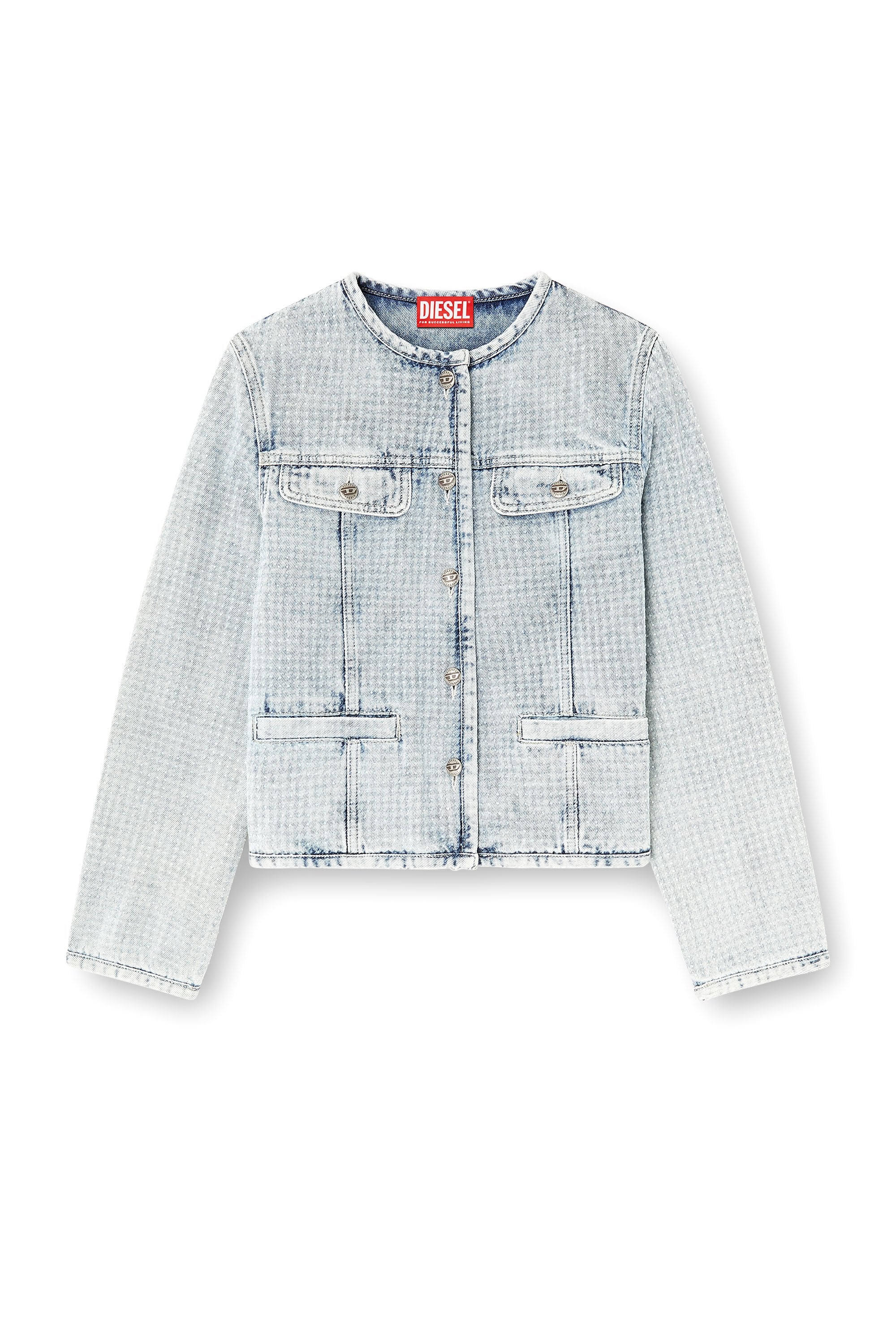 Women's Jacket in graphic denim with crystals Blue