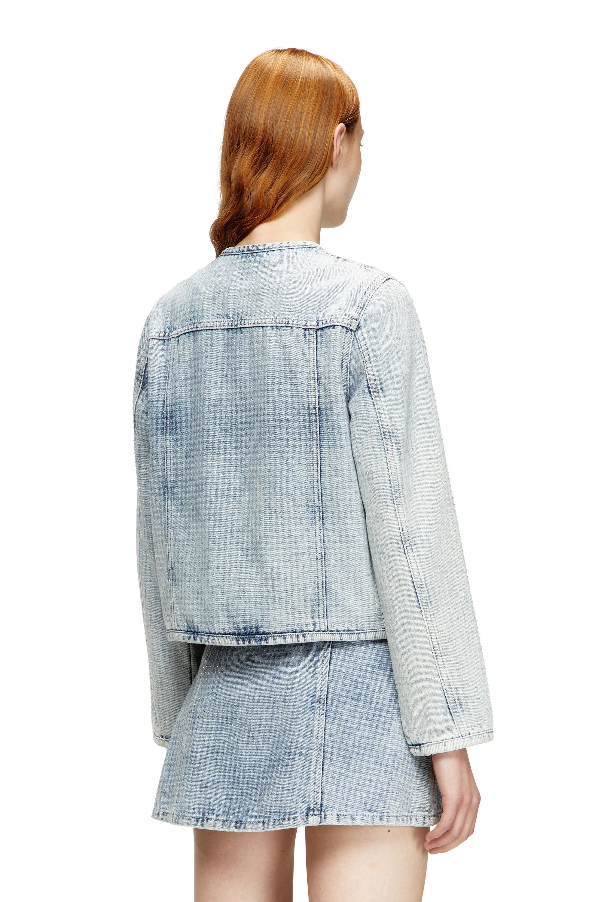Women's Jacket in graphic denim with crystals Blue