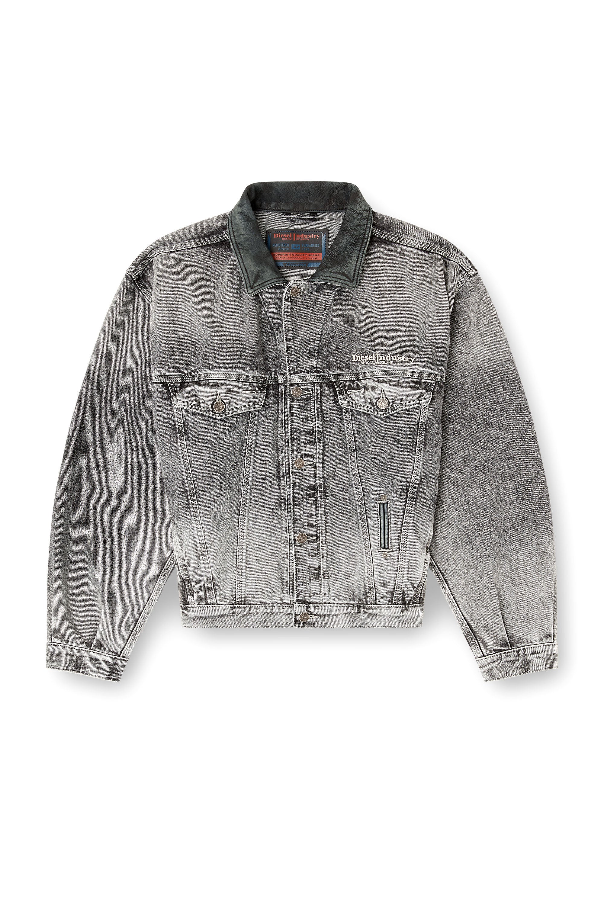 Women's Denim trucker jacket with tonal leather trims Grey