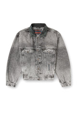 Women's Denim trucker jacket with tonal leather trims Grey