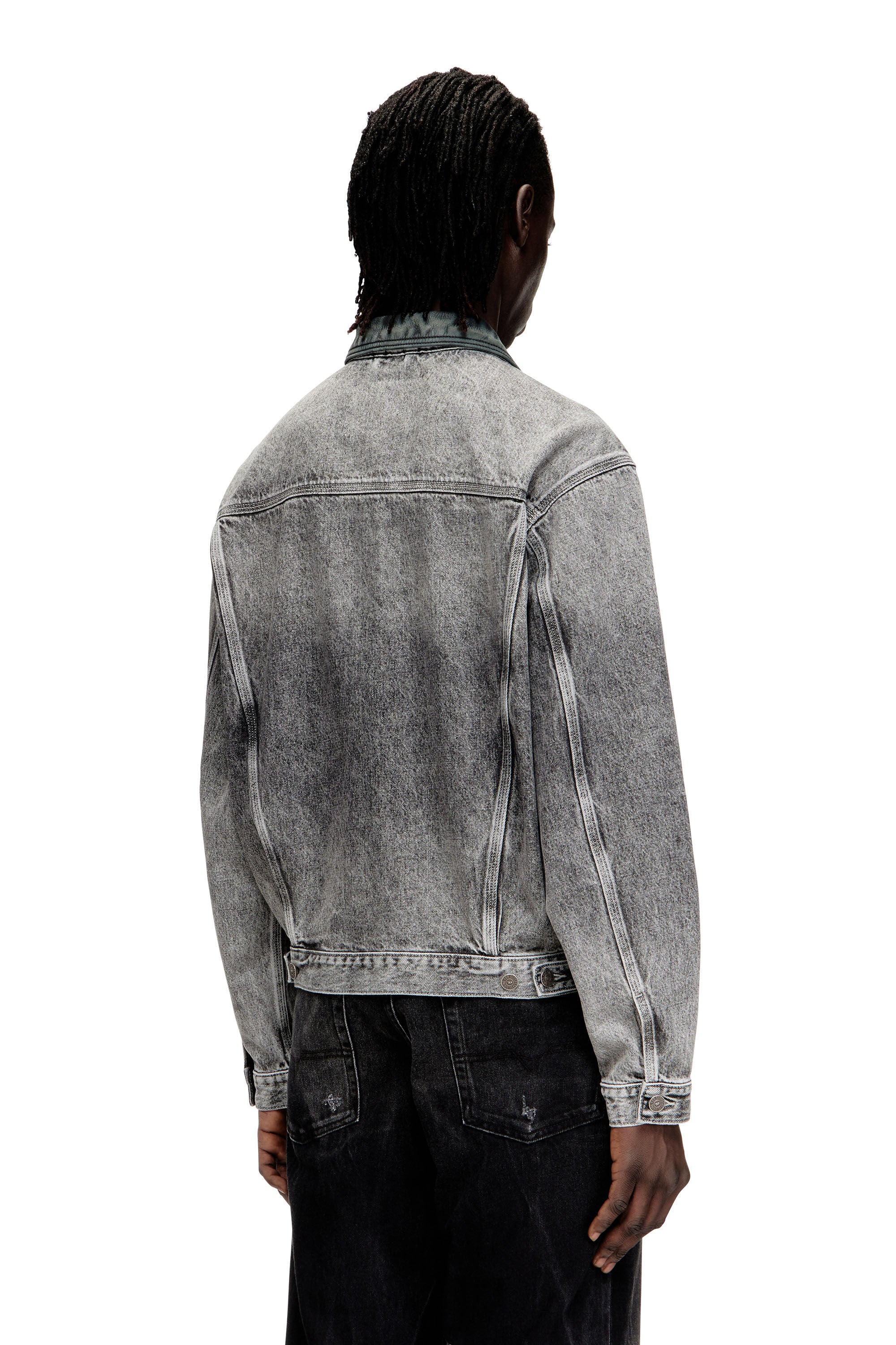 Women's Denim trucker jacket with tonal leather trims Grey