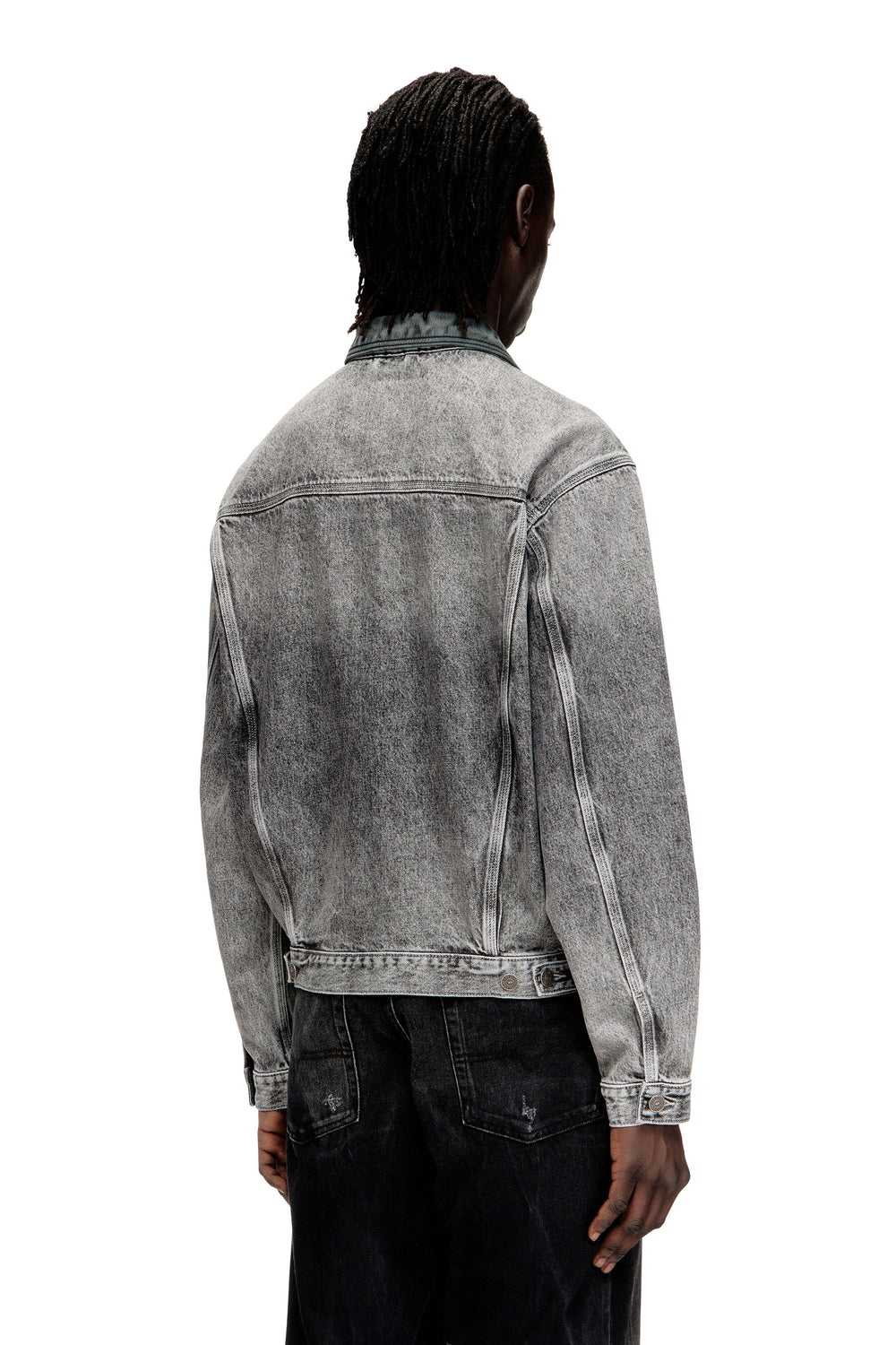Women's Denim trucker jacket with tonal leather trims Grey