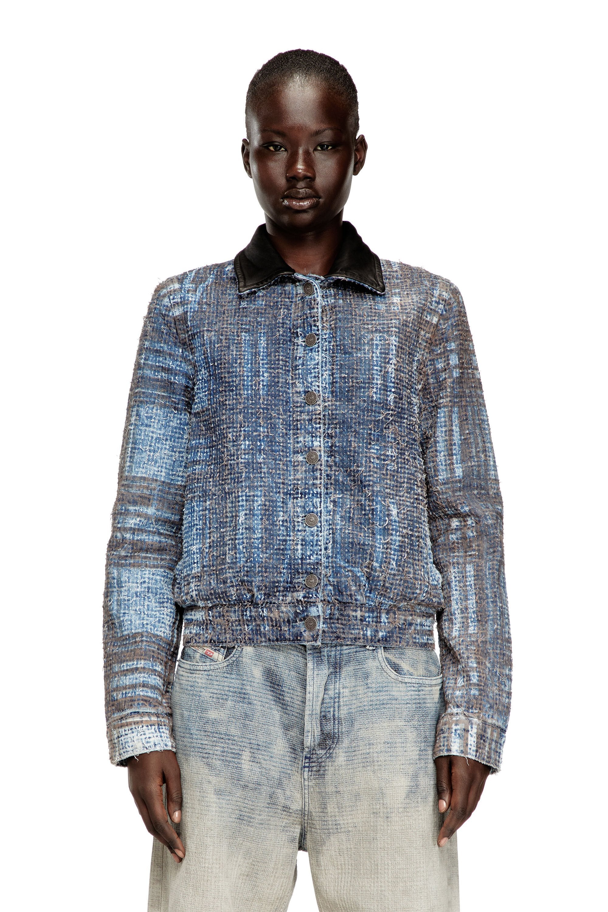 Women's Cropped jacket in graphic bouclé denim Blue
