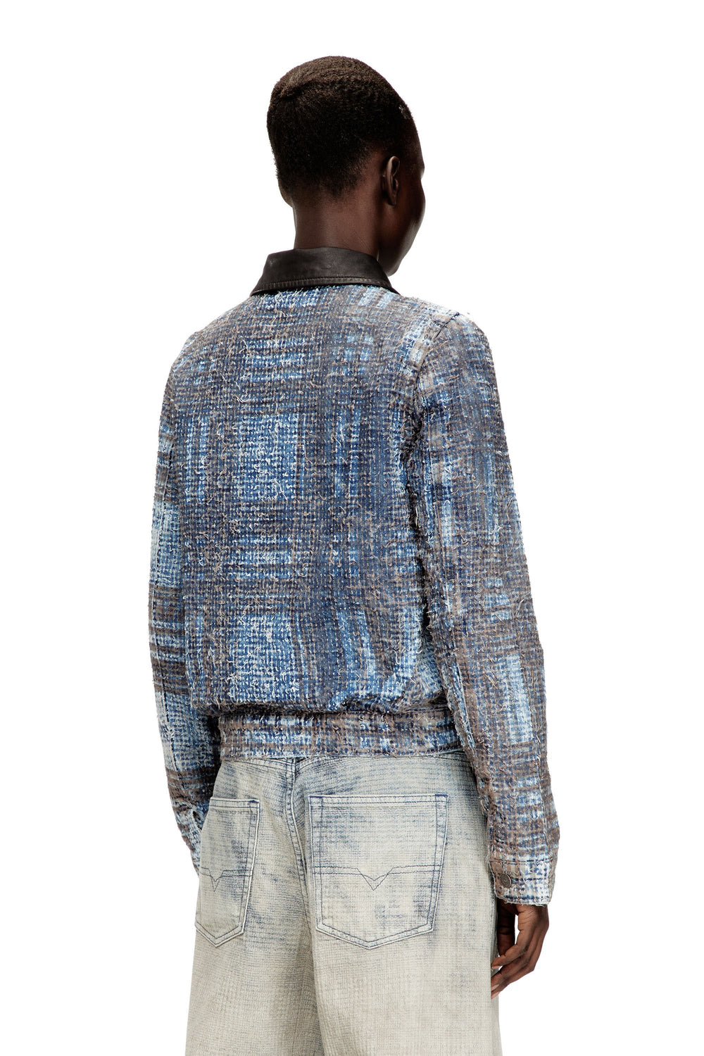 Women's Cropped jacket in graphic bouclé denim Blue