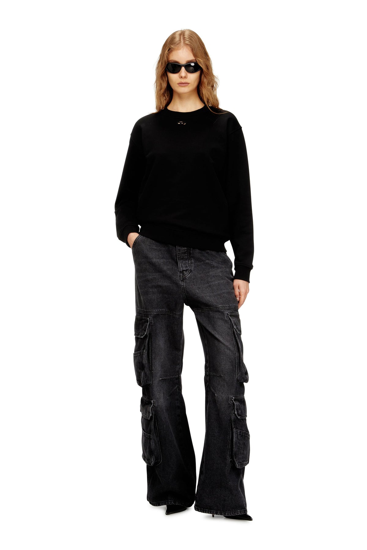 Women's Cotton sweatshirt with Oval D embroidery Black