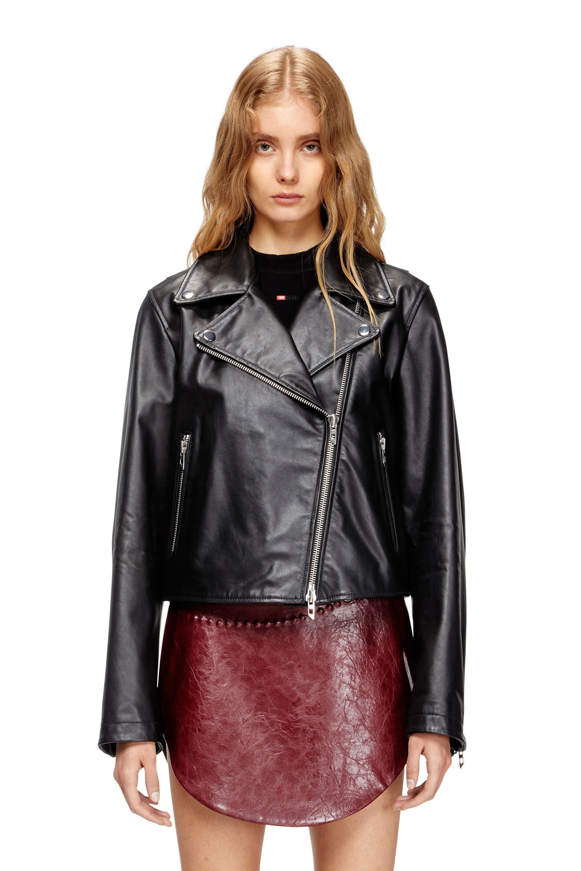 Women's Biker jacket in waxed leather Black