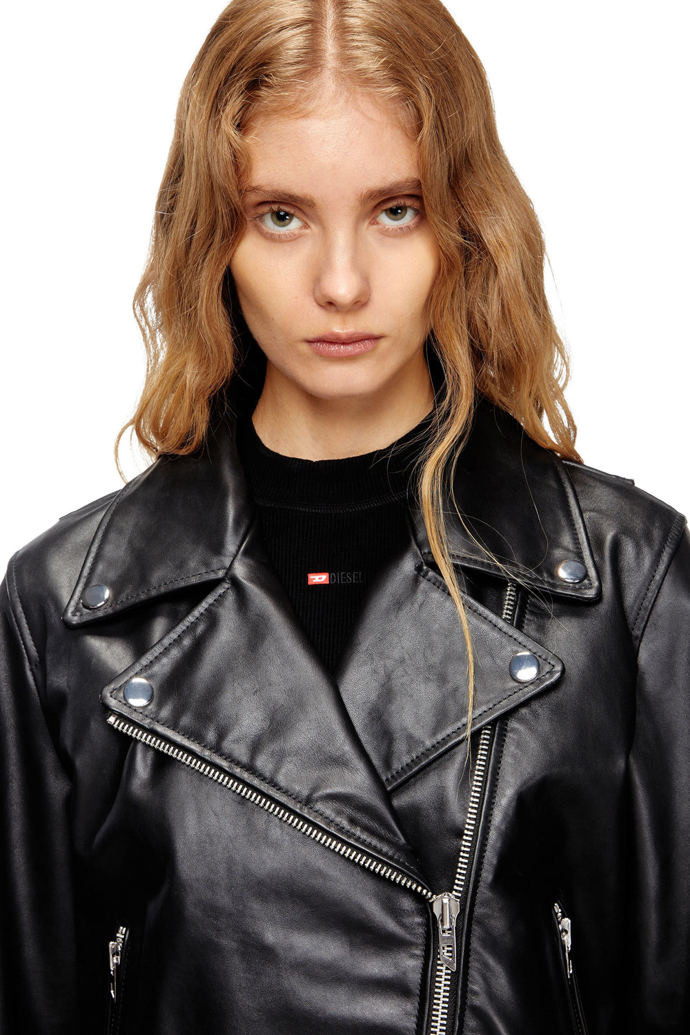 Women's Biker jacket in waxed leather Black
