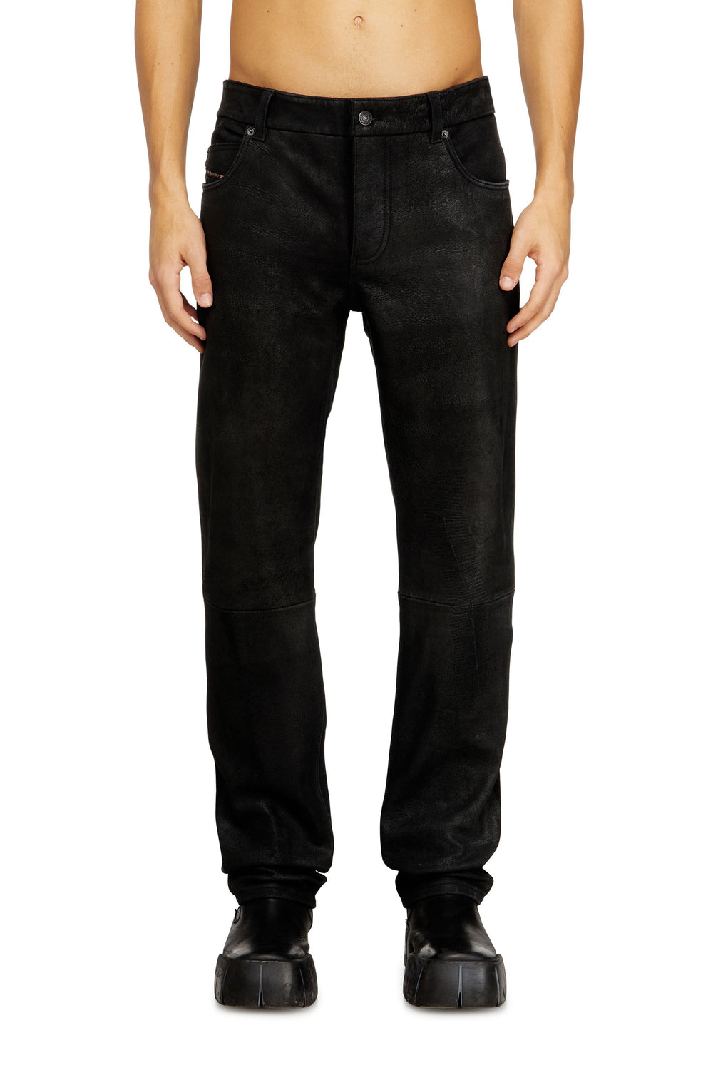 Men's Jean-cut leather pants Black