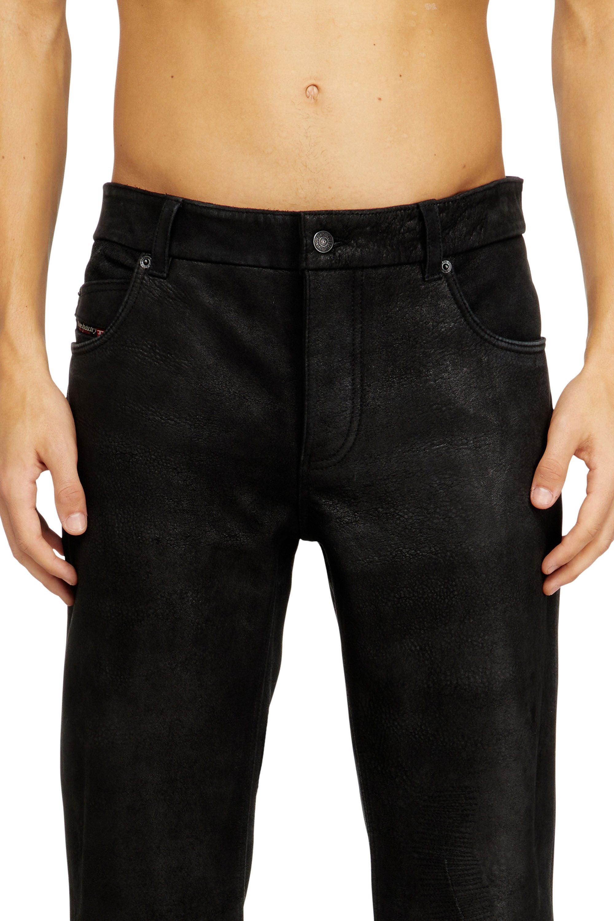 Men's Jean-cut leather pants Black