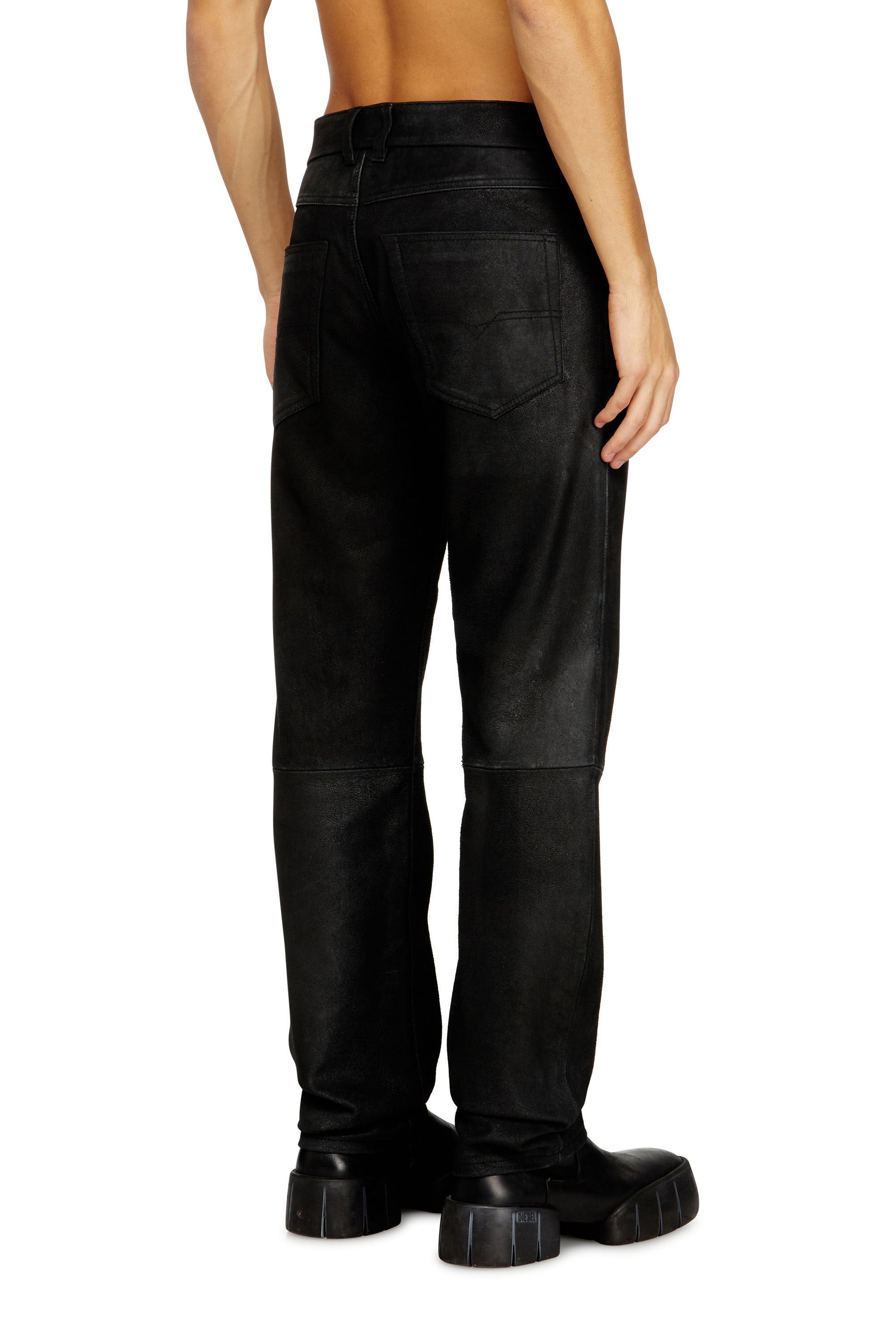 Men's Jean-cut leather pants Black