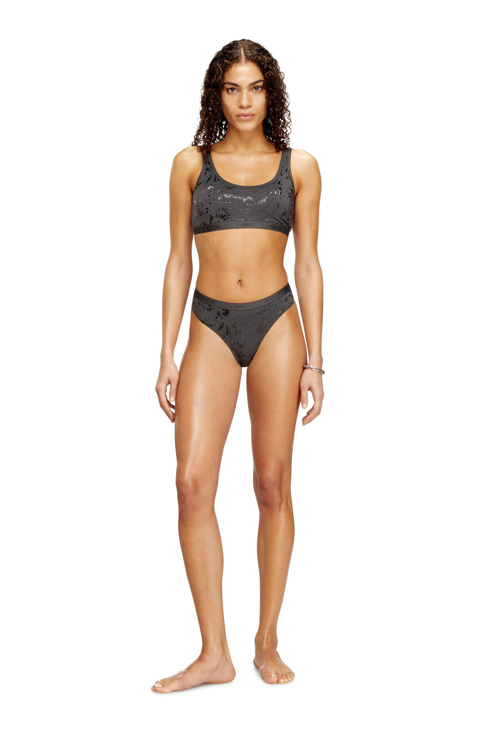 Women's Thong in metallic-effect stretch cotton Grey