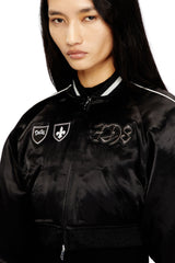 Women's Cropped satin souvenir jacket Black