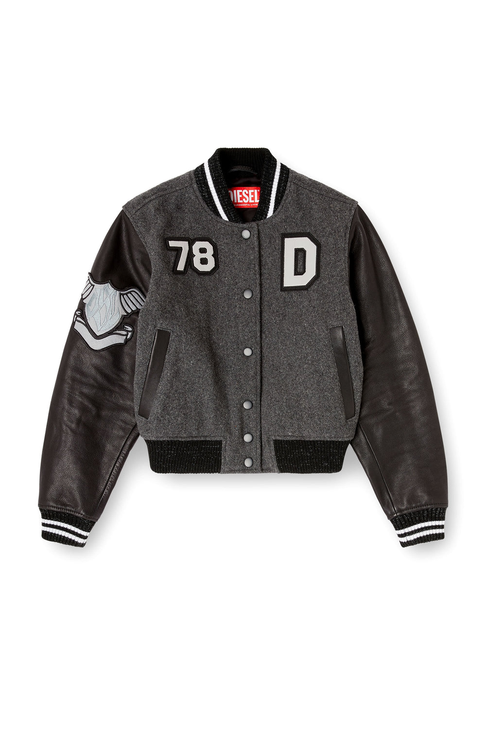 Women's Cropped varsity jacket in wool and leather Multicolor
