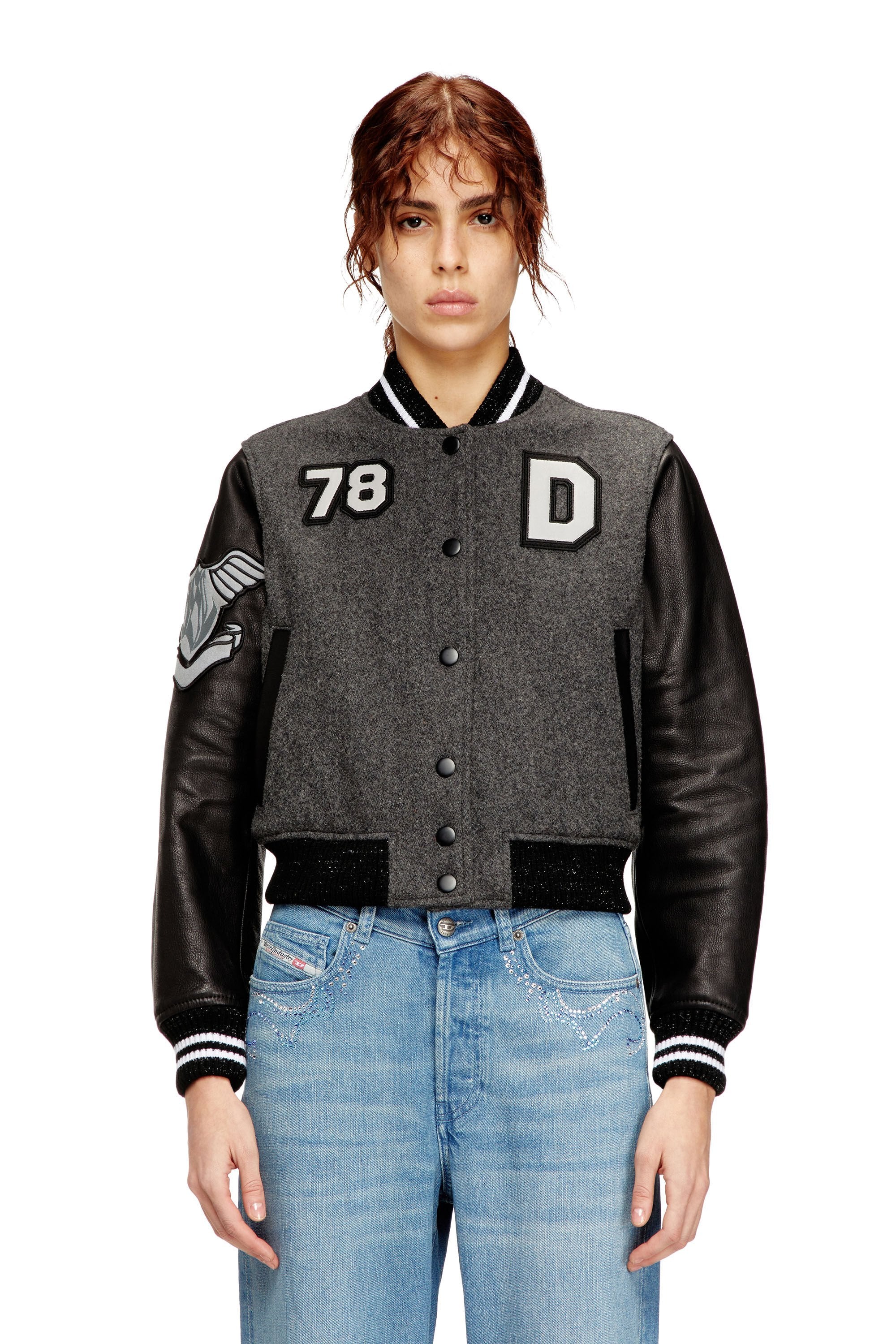 Women's Cropped varsity jacket in wool and leather Multicolor