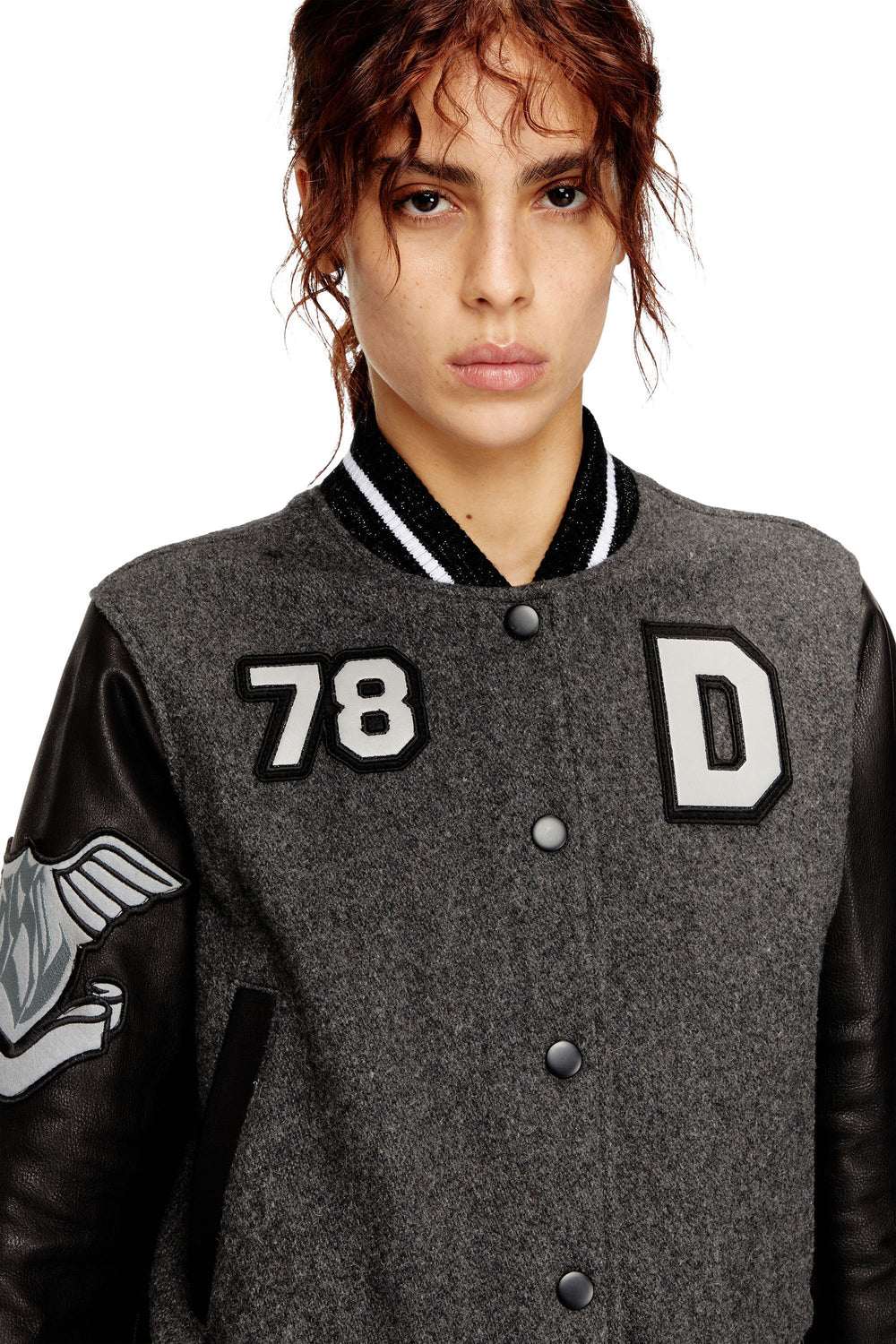 Women's Cropped varsity jacket in wool and leather Multicolor