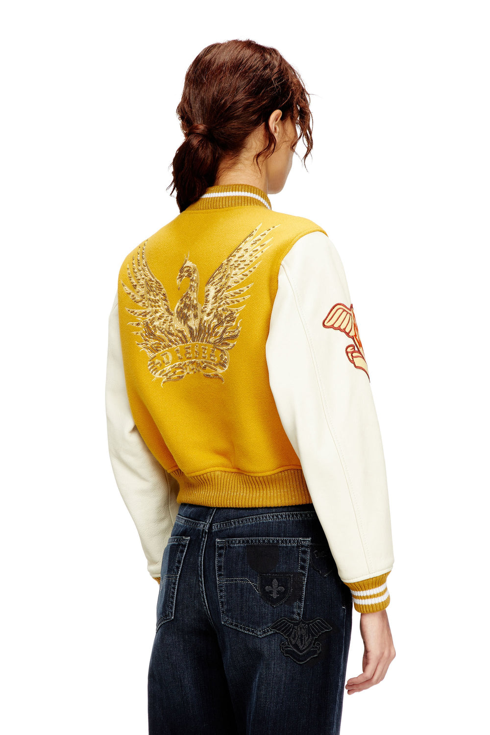 Women's Cropped varsity jacket in wool and leather Multicolor