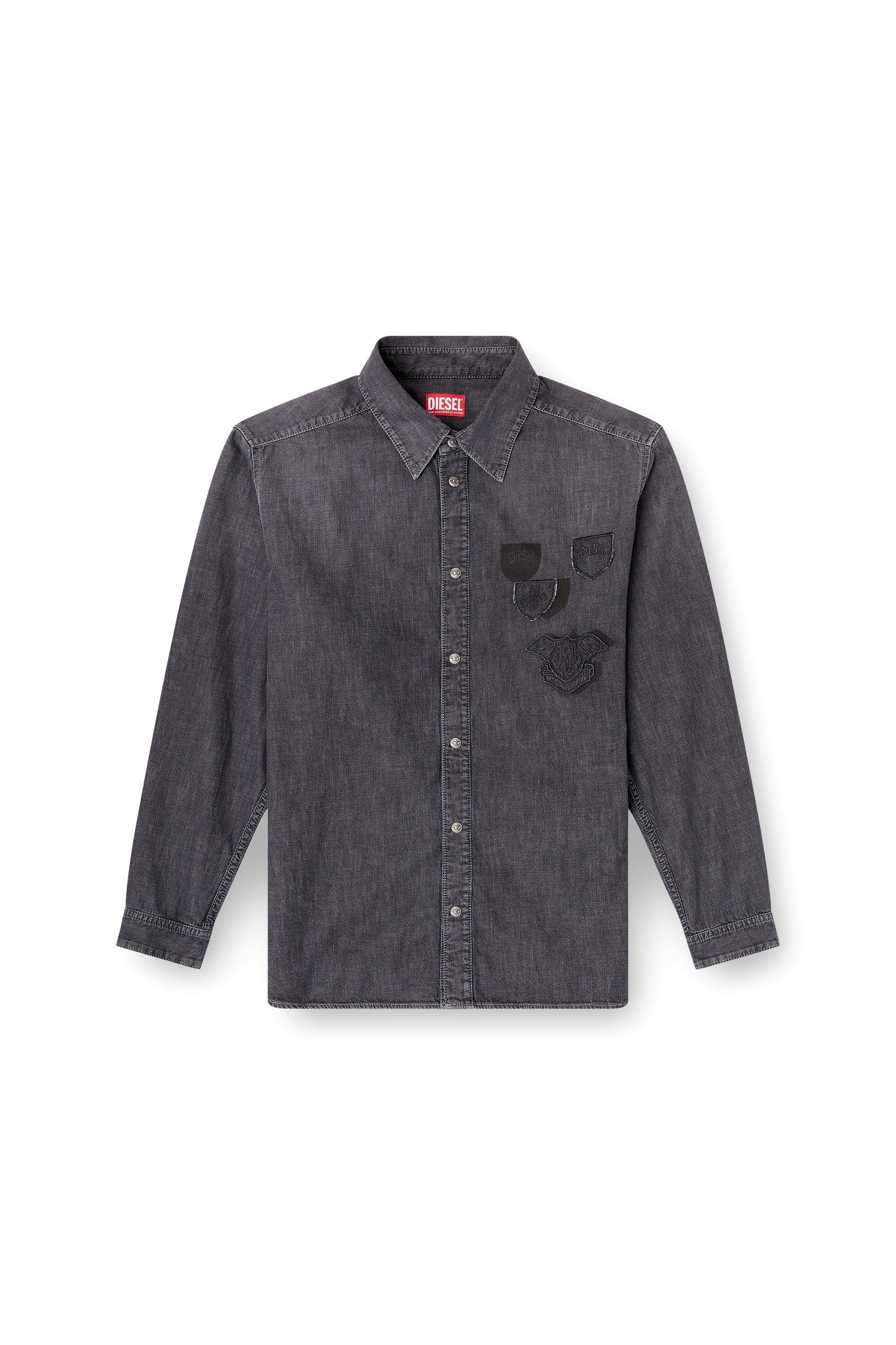 Men's Denim shirt with embroidered emblem Grey