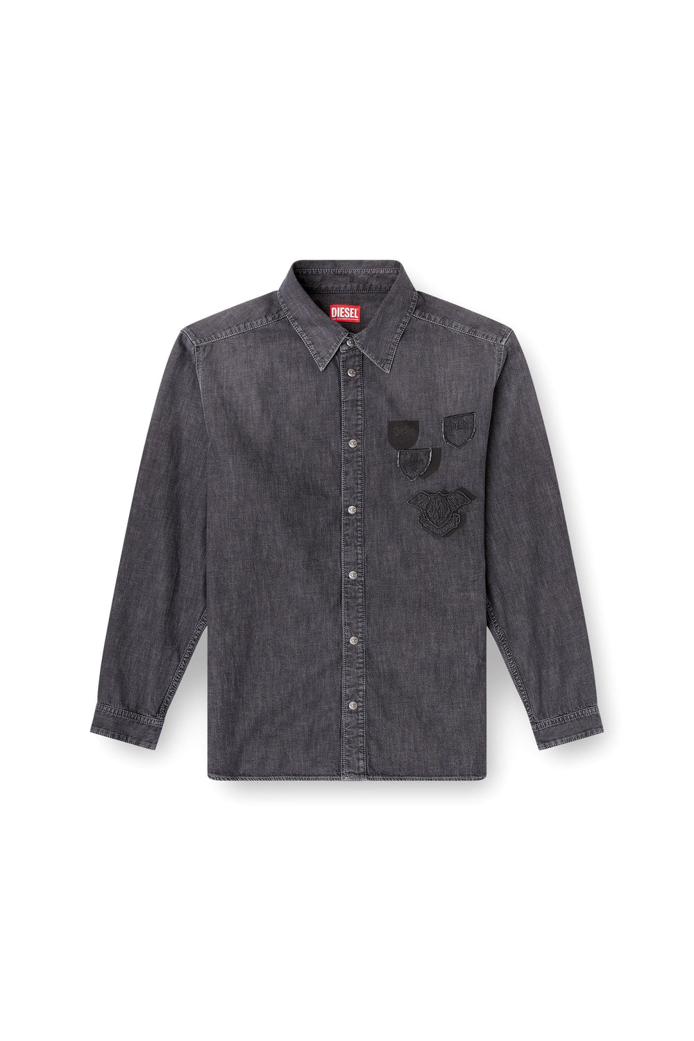 Men's Denim shirt with embroidered emblem Grey