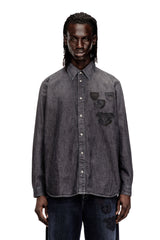 Men's Denim shirt with embroidered emblem Grey