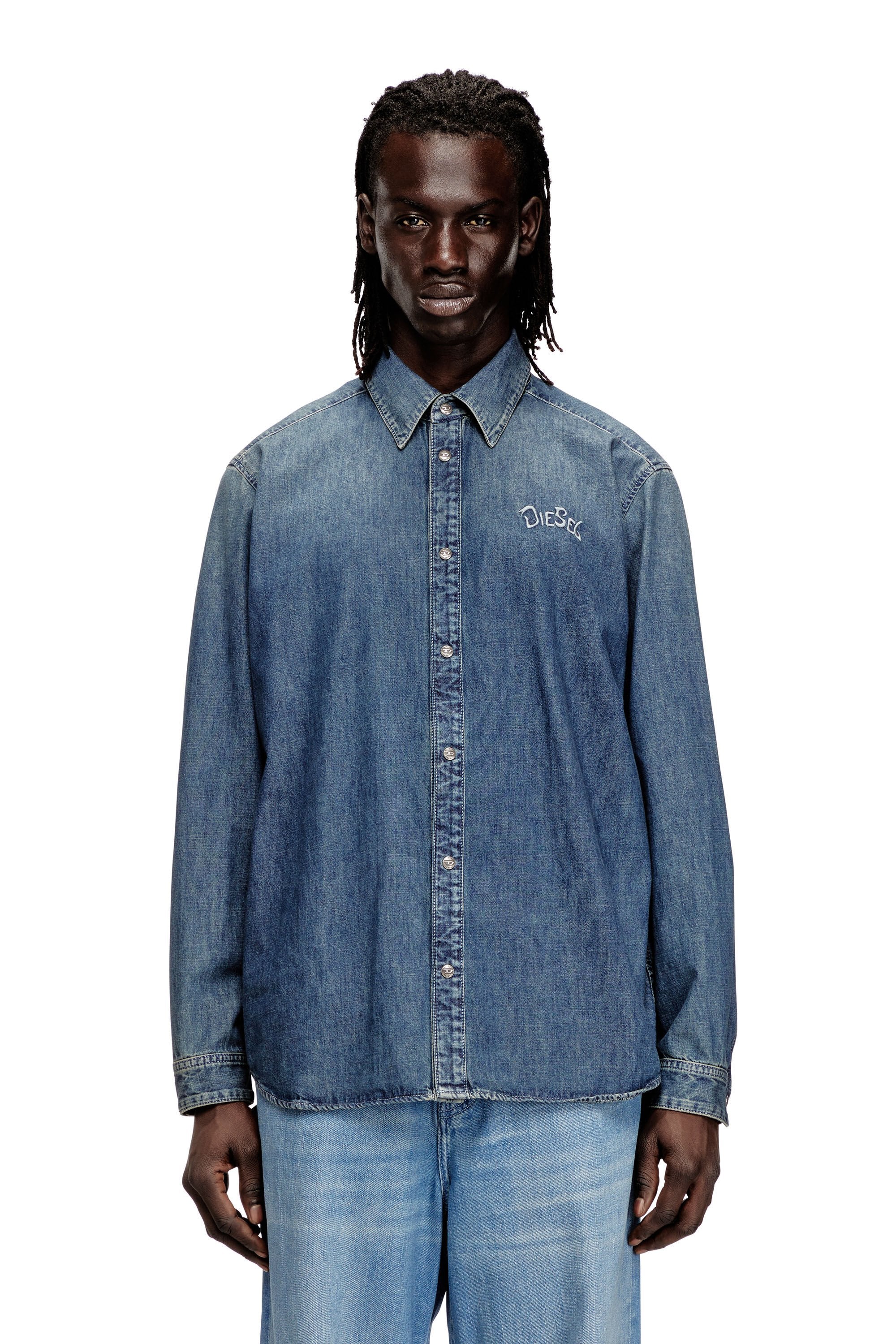Men's Denim shirt with back embroidery Blue