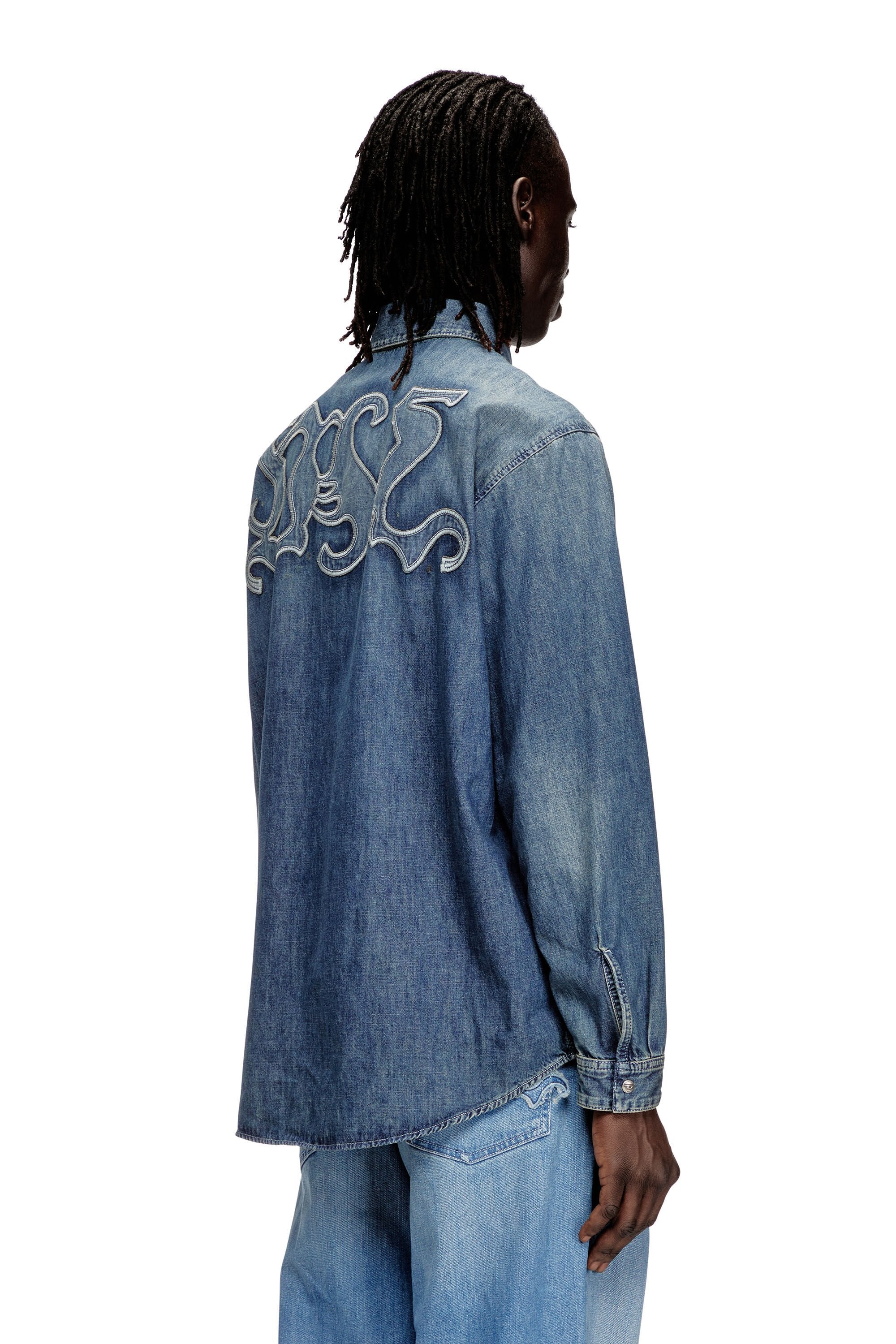 Men's Denim shirt with back embroidery Blue