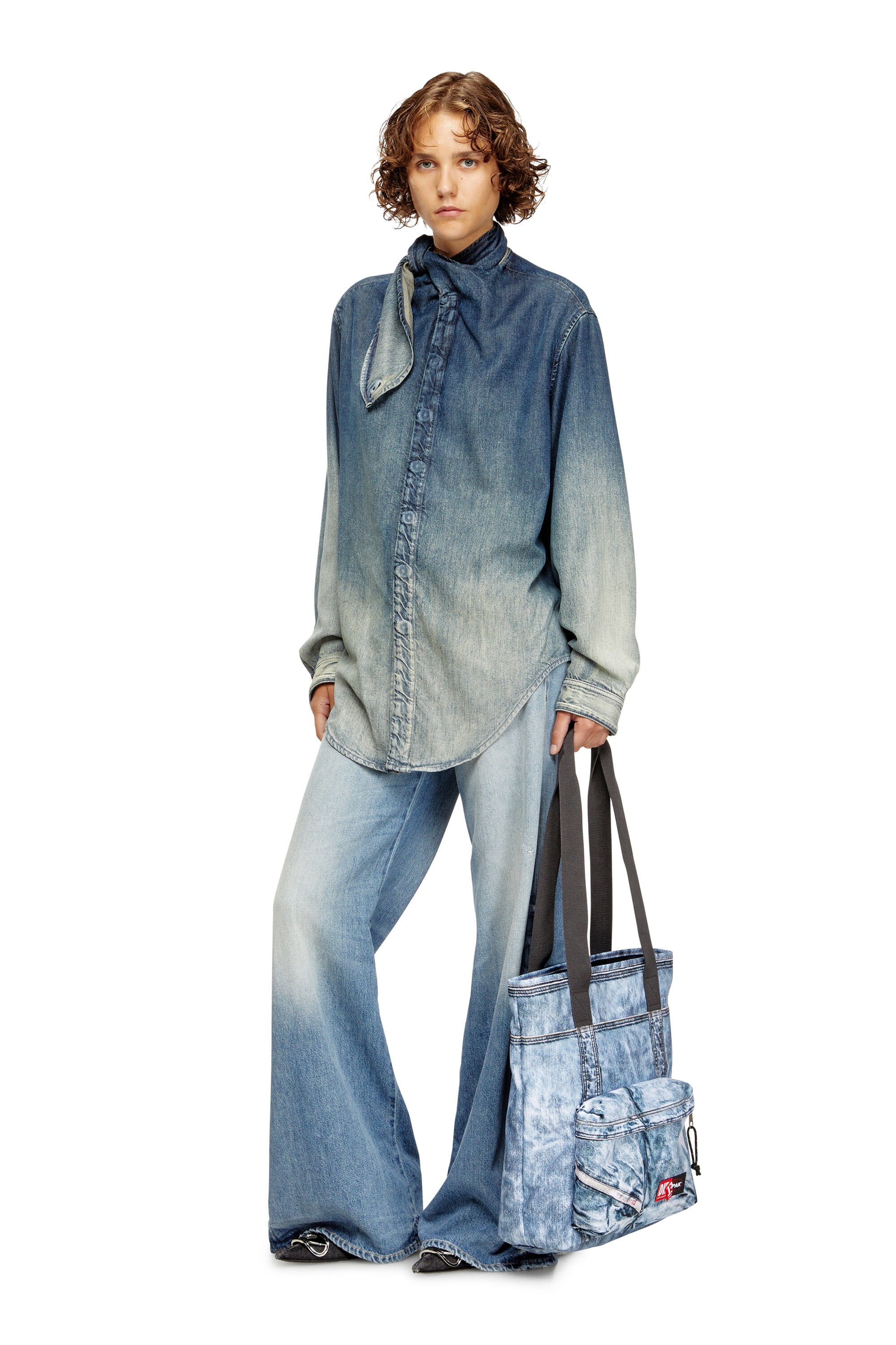 Women's Tote bag in trompe l'oeil denim Blue