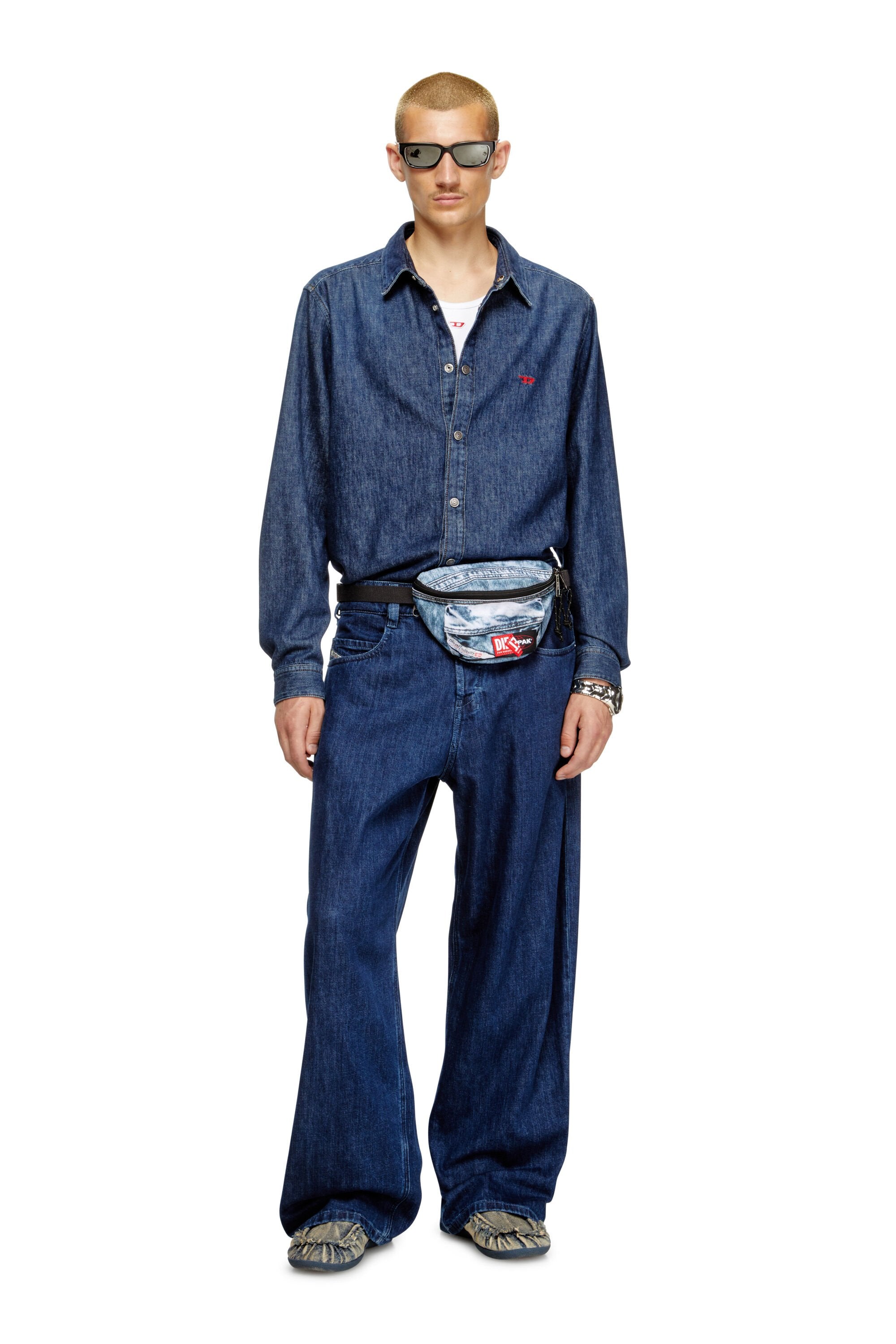 Women's Belt bag in trompe l'oeil denim Blue