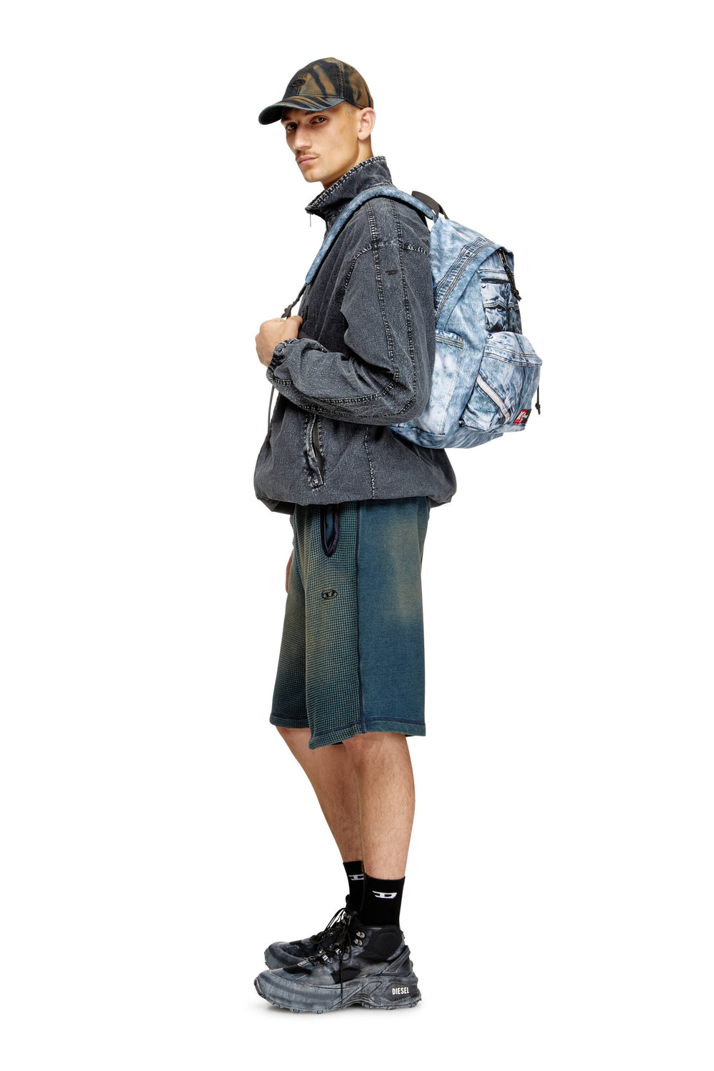 Women's Backpack in trompe l'oeil denim Blue