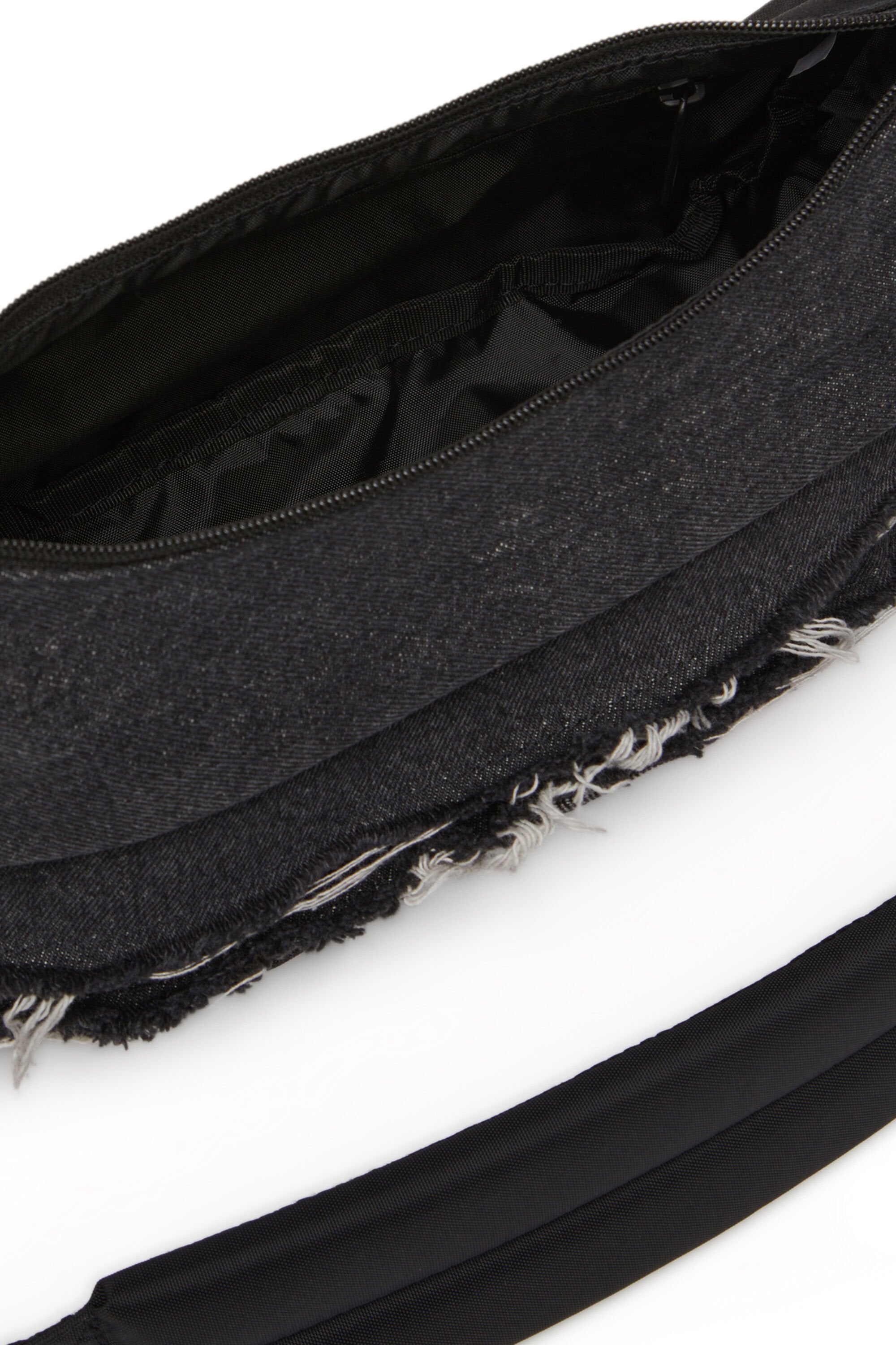 Women's Shoulder bag in destroyed denim and CORDURA® Black