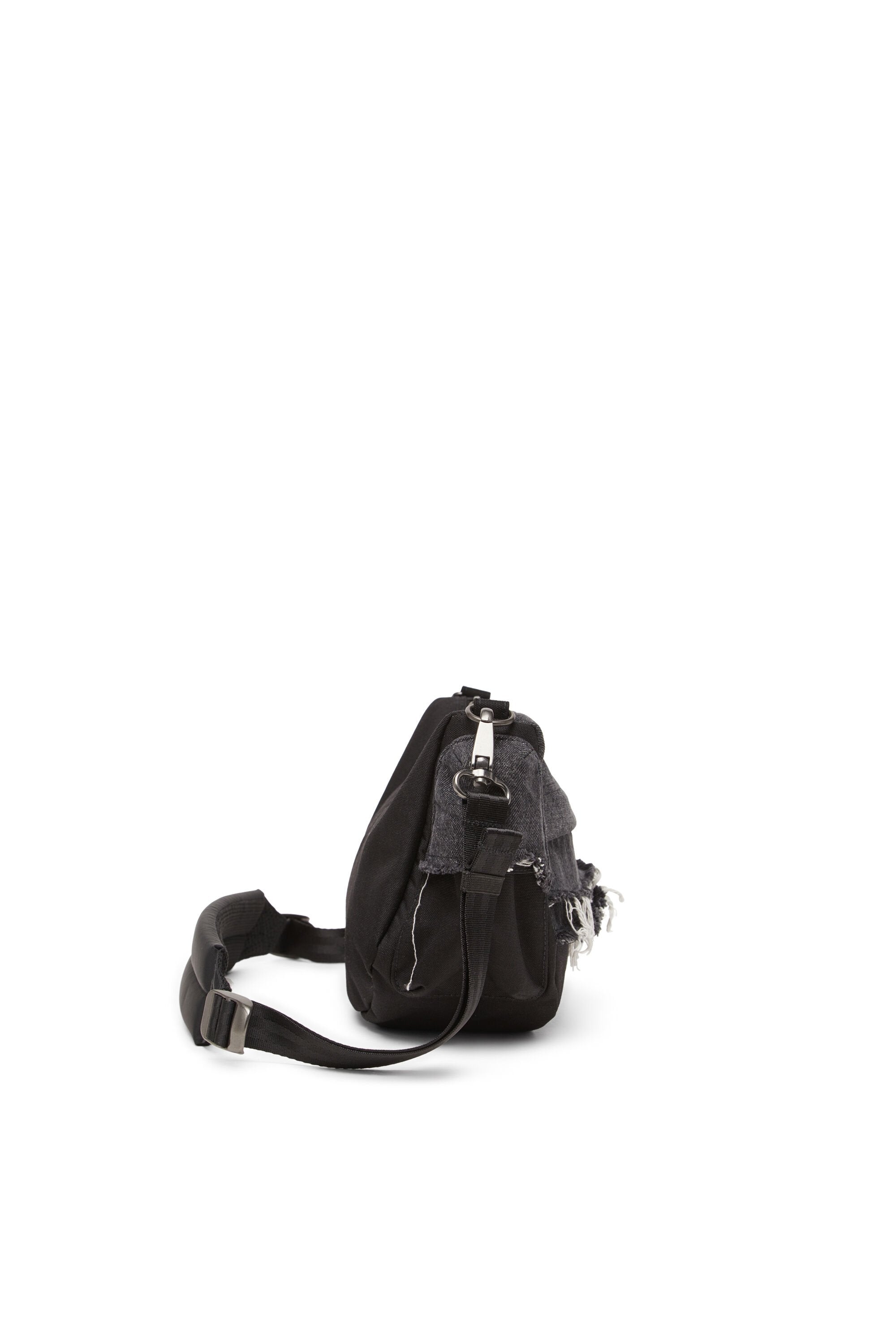 Women's Shoulder bag in destroyed denim and CORDURA® Black