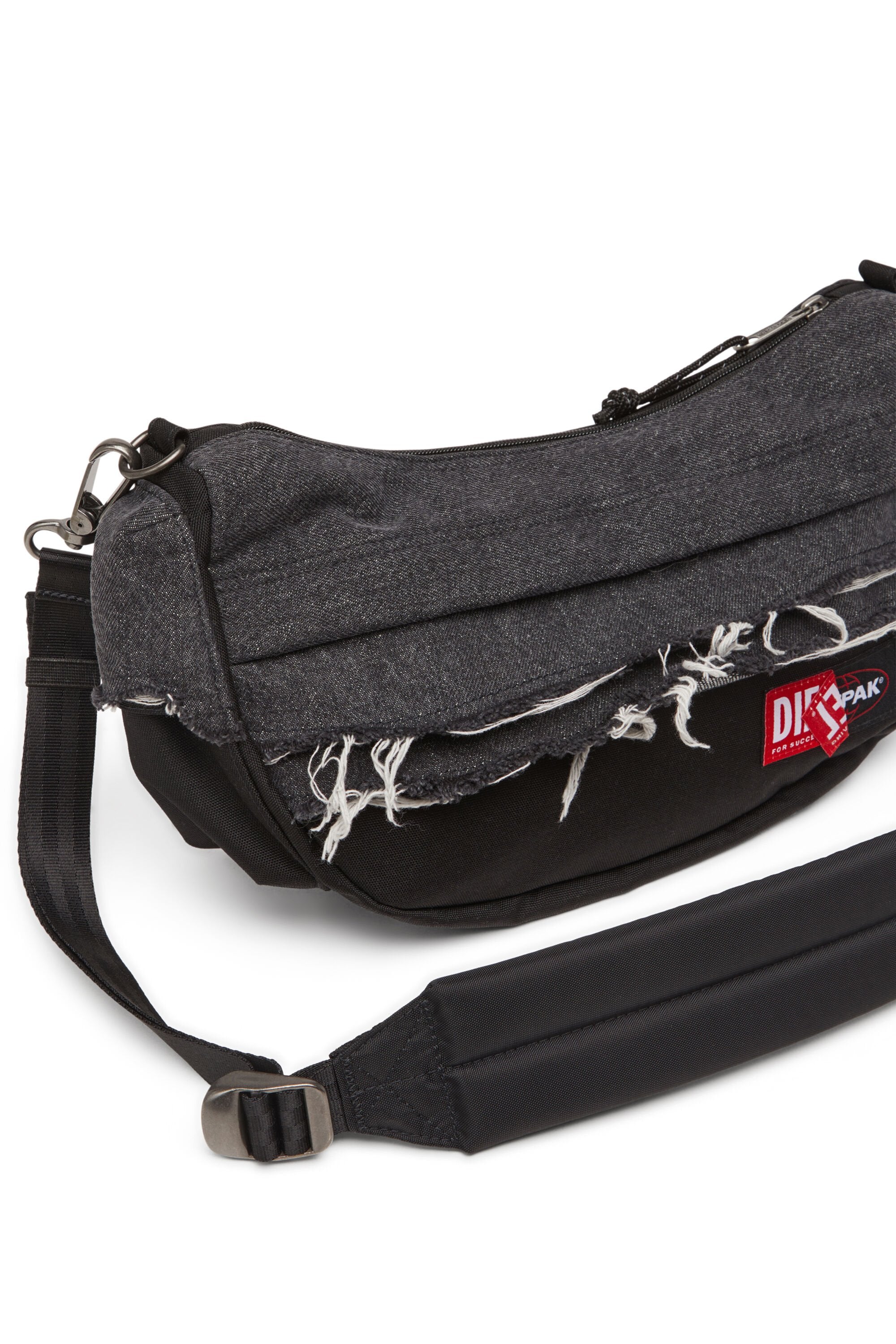 Women's Shoulder bag in destroyed denim and CORDURA® Black