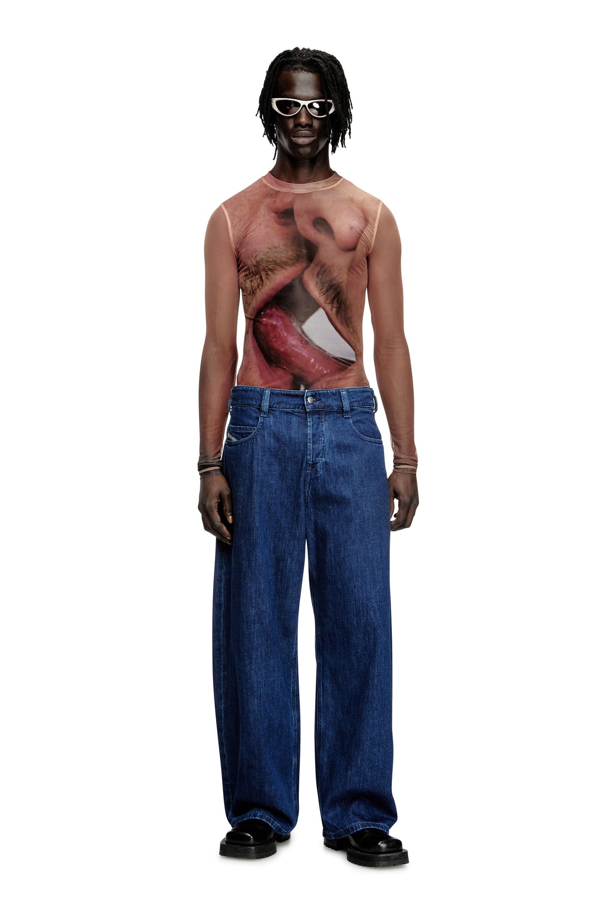 Women's Long-sleeve top in printed technical mesh Pink