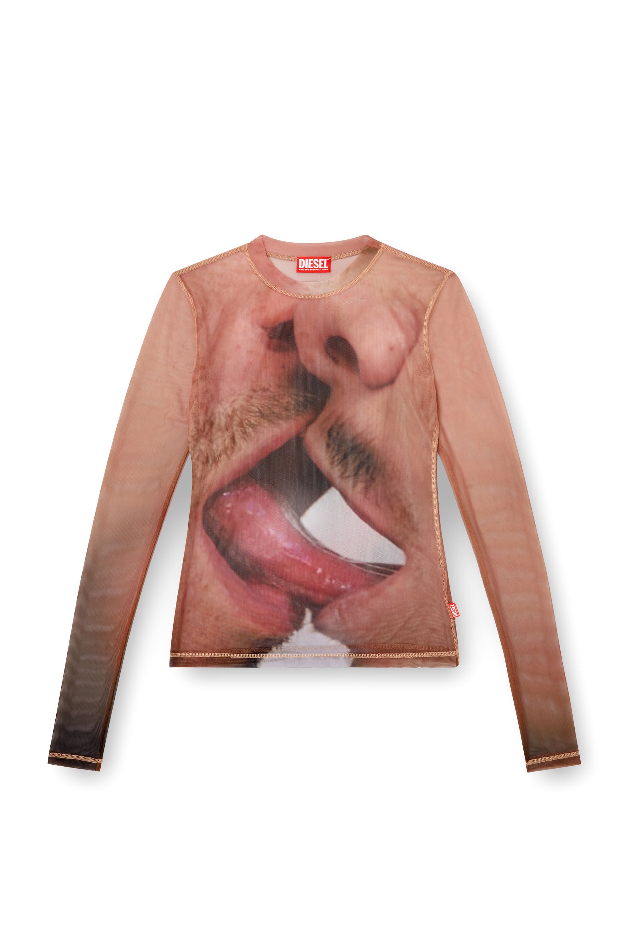 Women's Long-sleeve top in printed technical mesh Pink