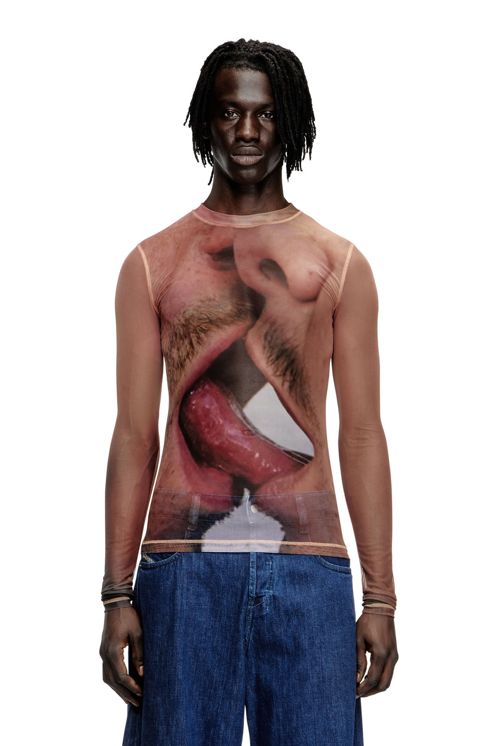 Women's Long-sleeve top in printed technical mesh Pink