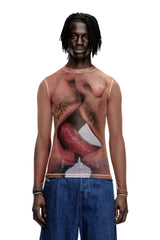 Women's Long-sleeve top in printed technical mesh Pink