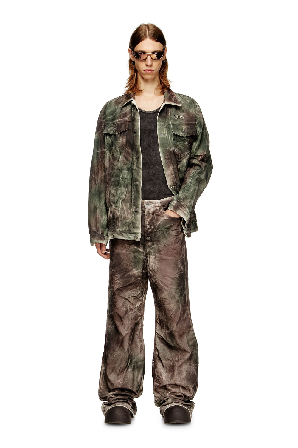 Women's Pants in crinkled camo canvas Multicolor