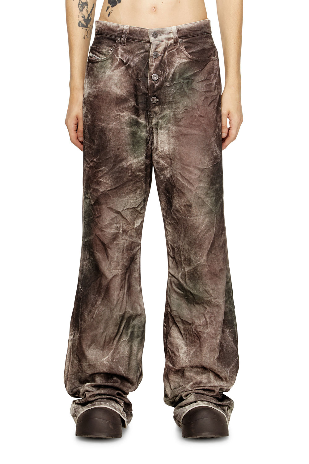 Women's Pants in crinkled camo canvas Multicolor