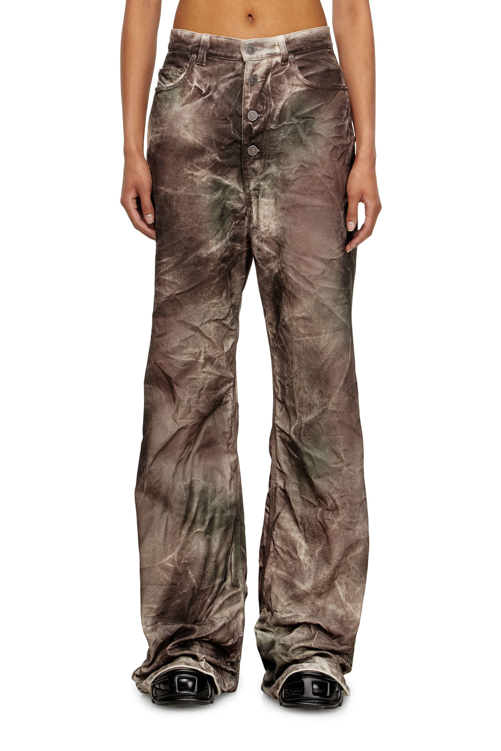 Women's Pants in crinkled camo canvas Multicolor