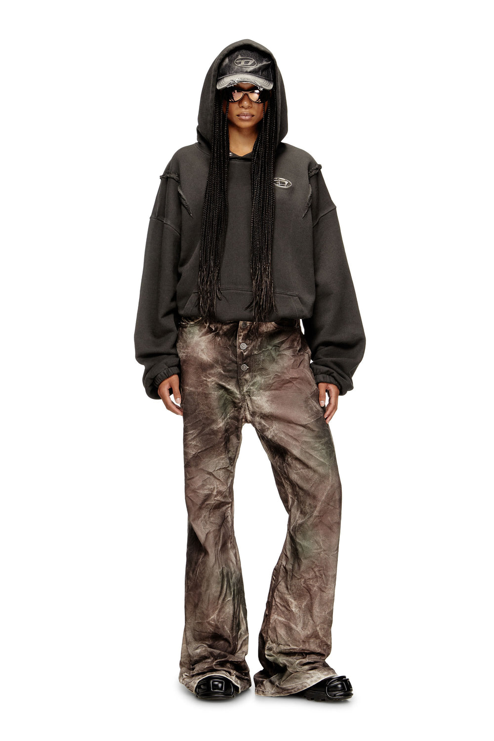 Women's Pants in crinkled camo canvas Multicolor