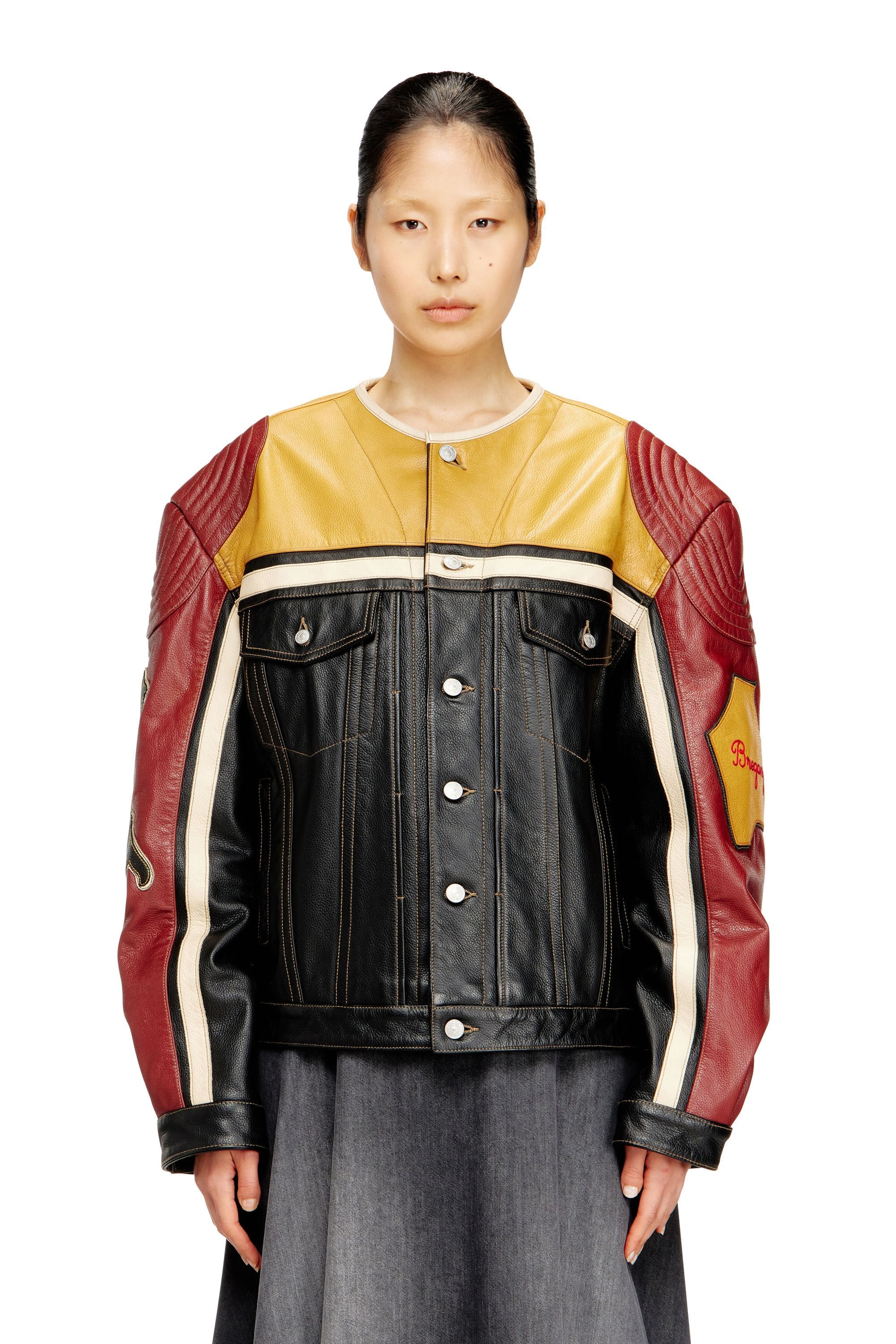 Women's Leather jacket with patch details Multicolor