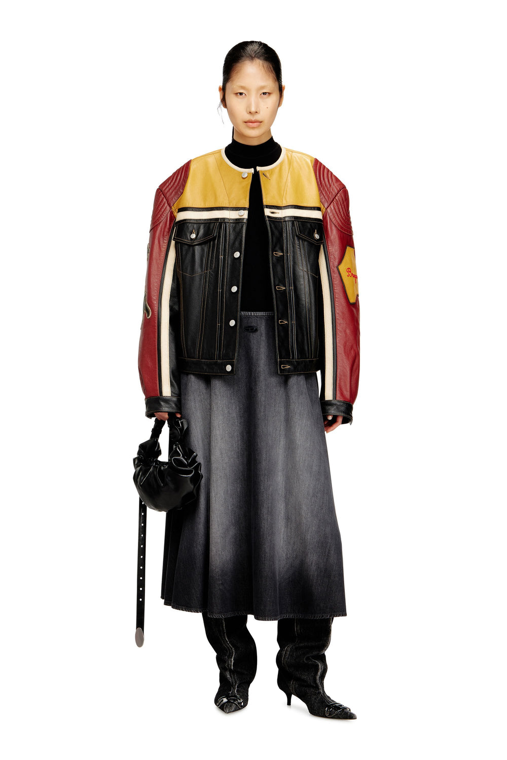 Women's Leather jacket with patch details Multicolor