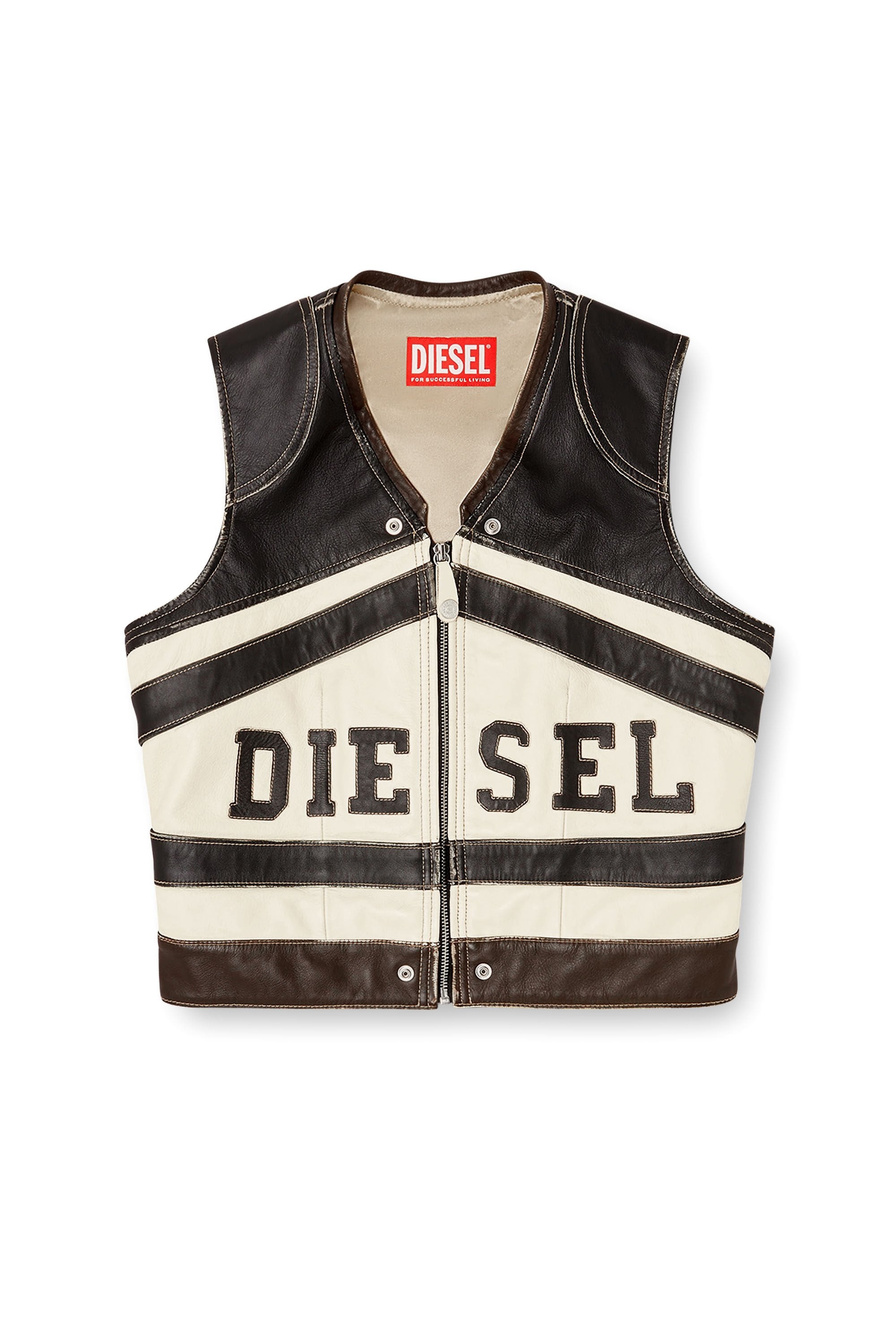 Women's Leather vest with front logo and contrast stripes Multicolor