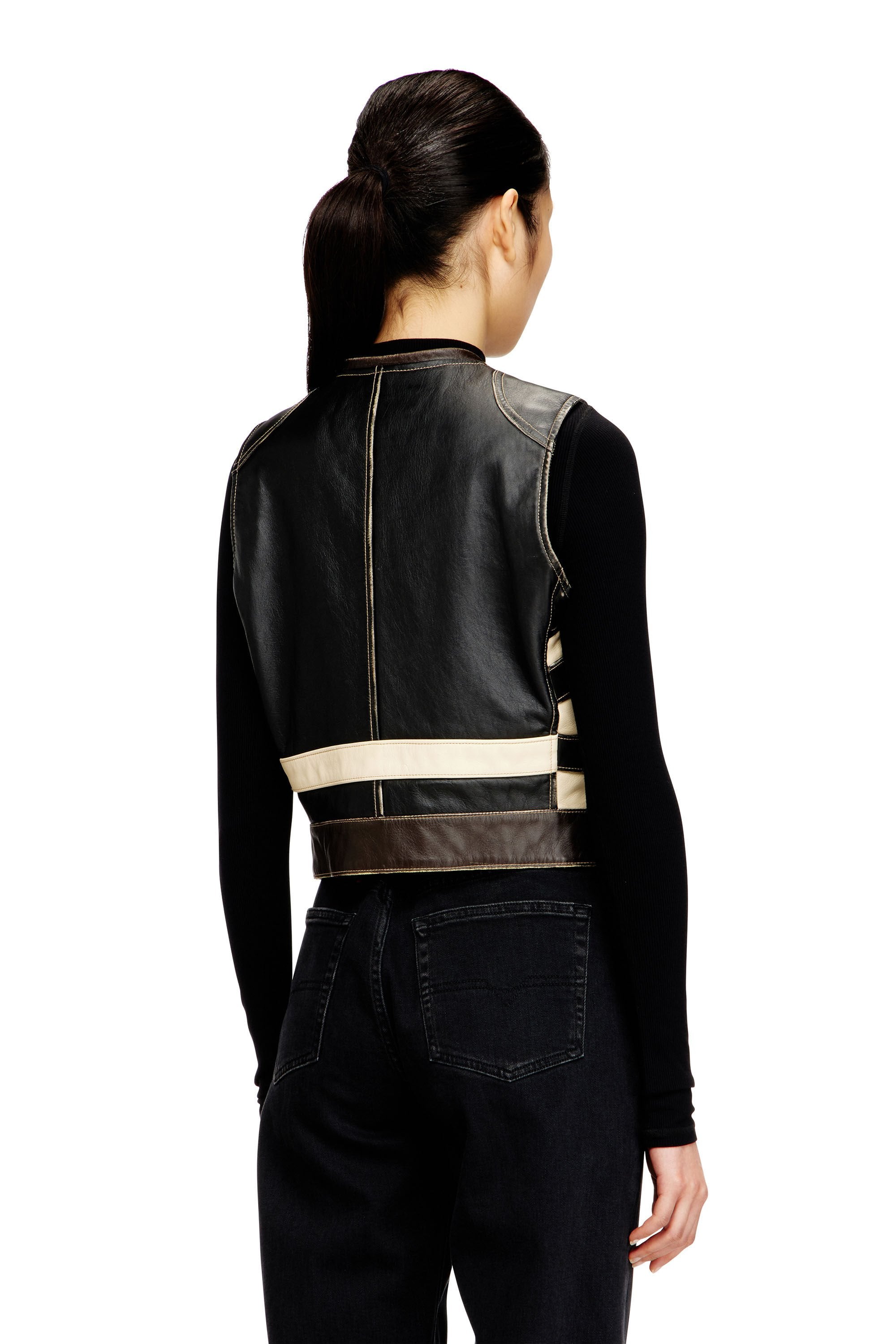 Women's Leather vest with front logo and contrast stripes Multicolor