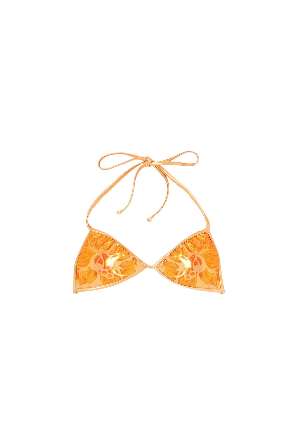 Women's Metallic bikini top with lotus print Orange