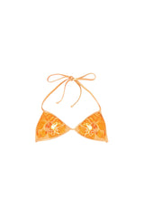Women's Metallic bikini top with lotus print Orange