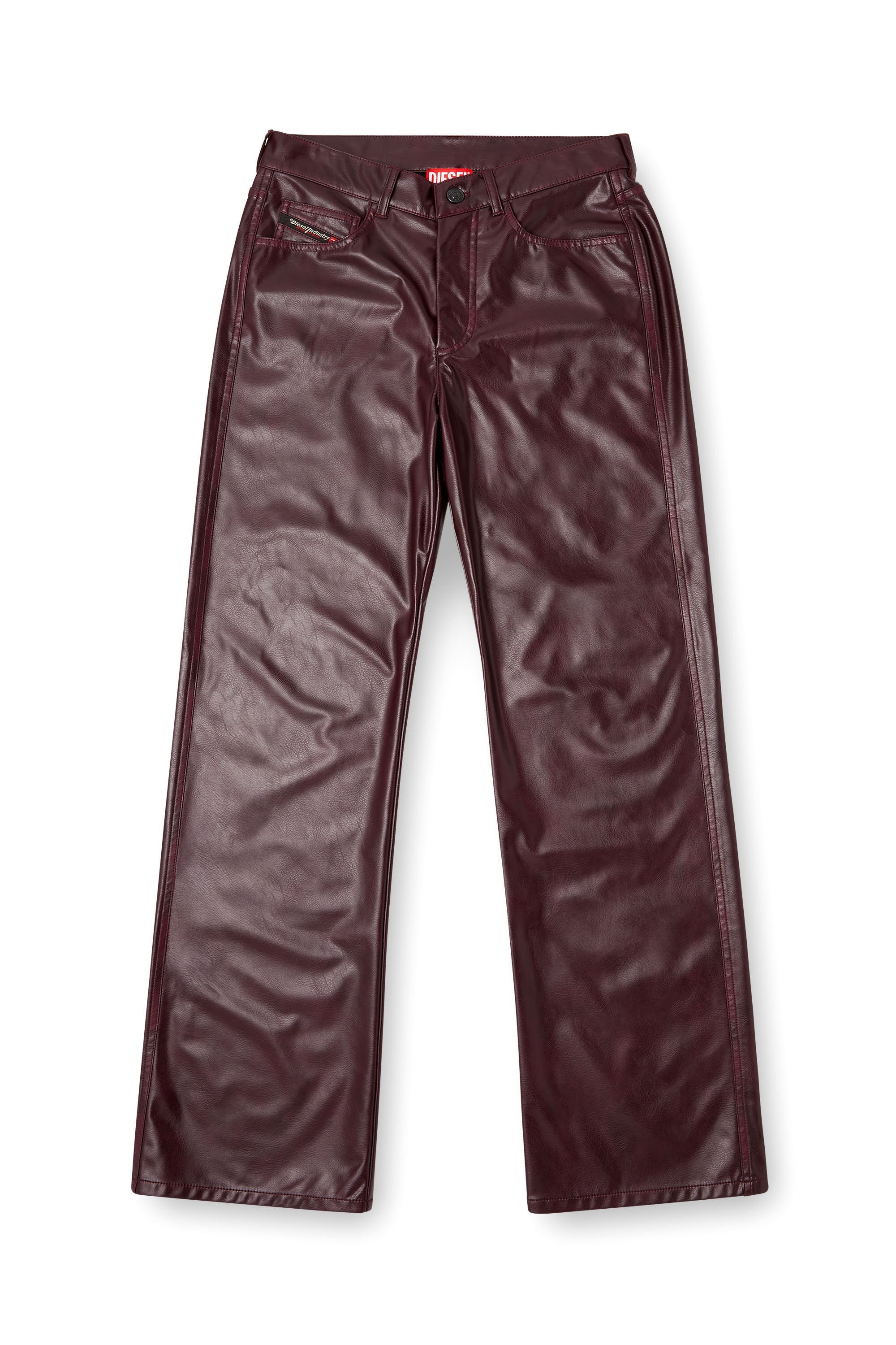 Women's Burgundy pants in coated fabric Red