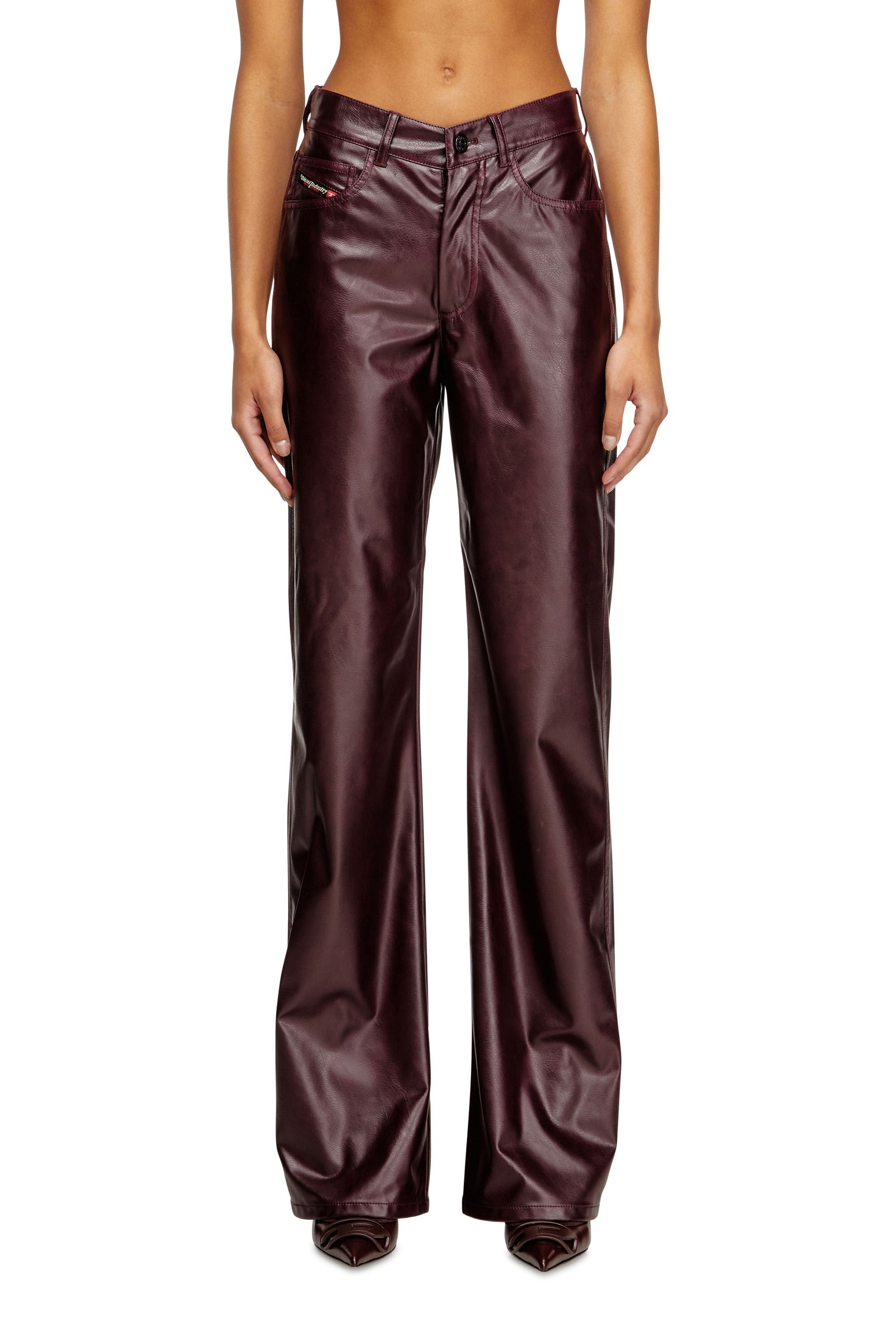 Women's Burgundy pants in coated fabric Red