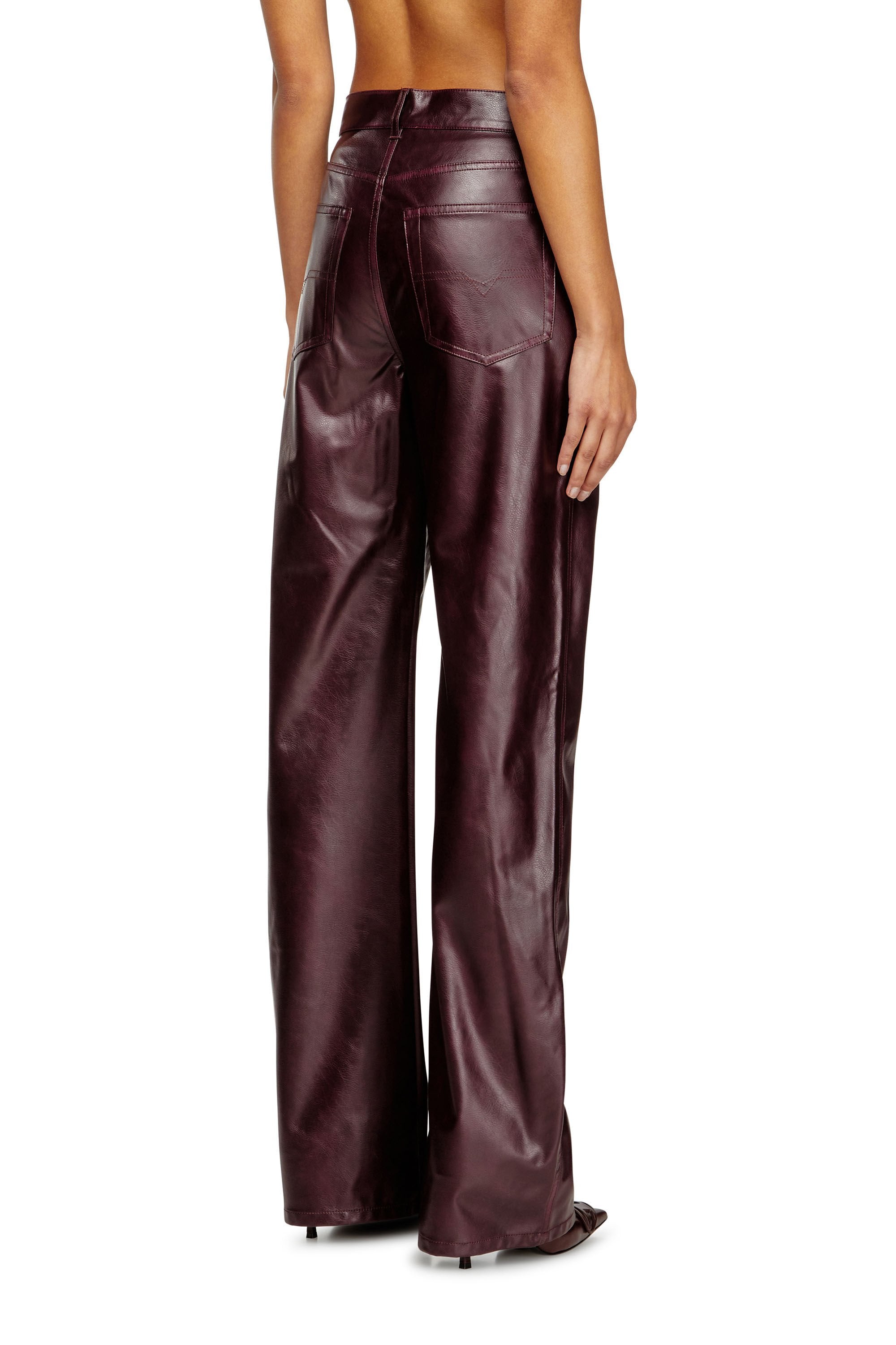 Women's Burgundy pants in coated fabric Red