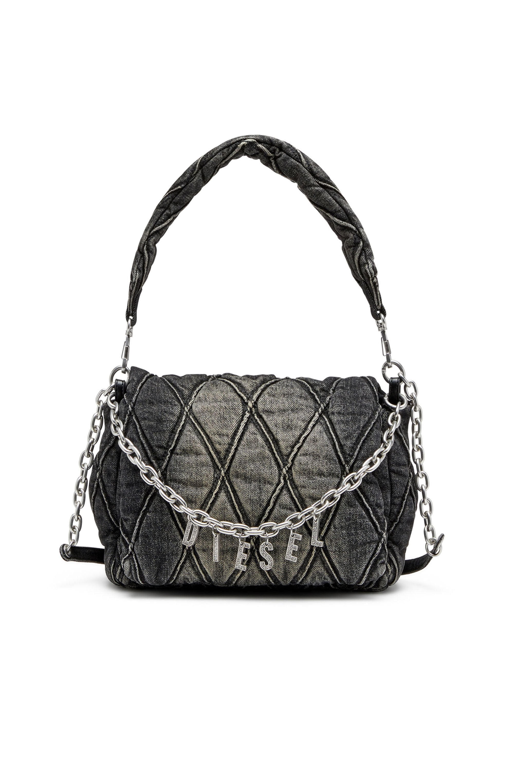Women's Charm-D Shoulder M bag in quilted Denim Black